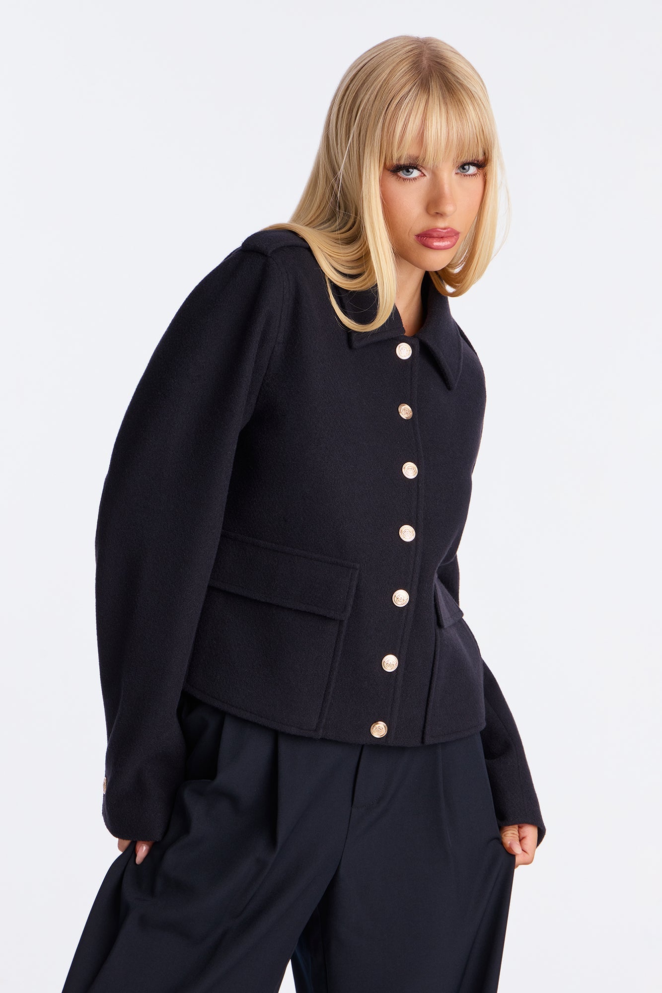 Madeline Faux Wool Lady Coat - Navy