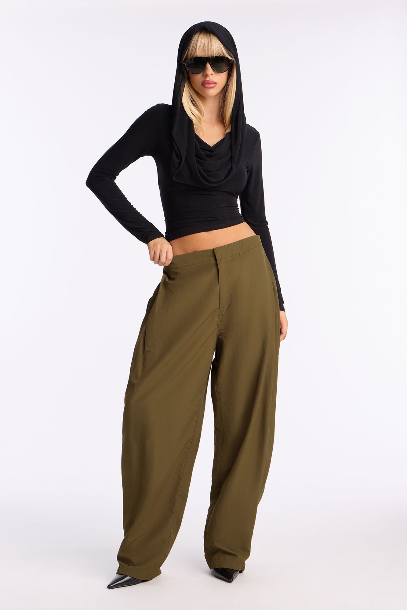 Nylon Windbreaker Pant - Military Green