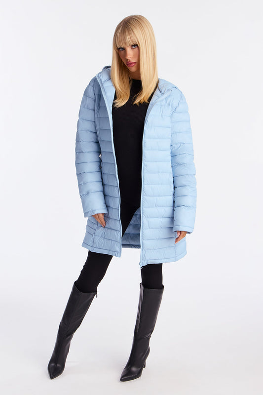 Padded Landing Puffer Coat - Light Blue