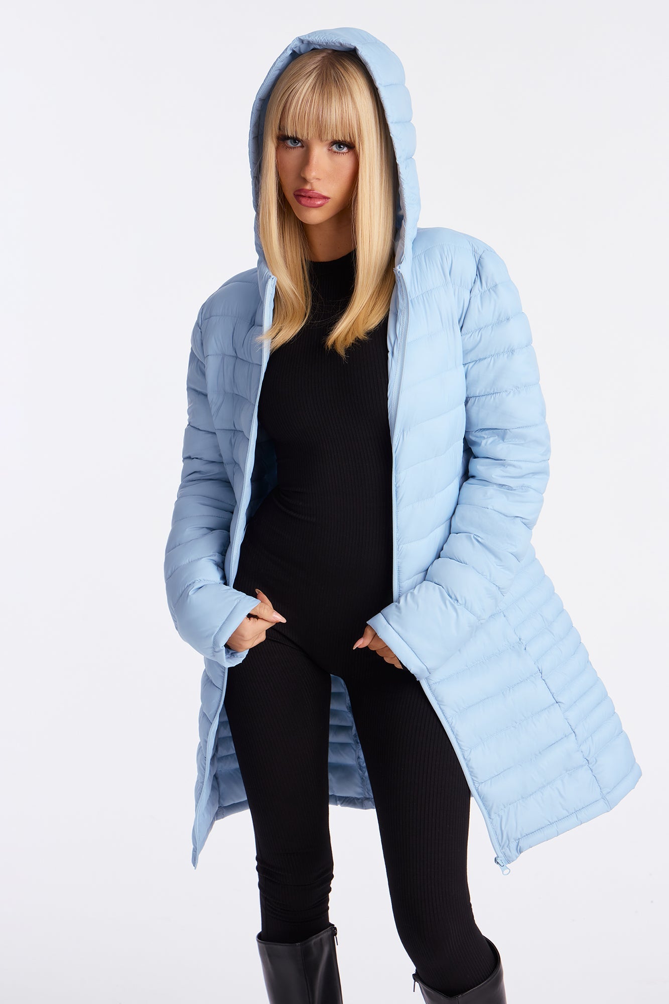 Padded Landing Puffer Coat - Light Blue