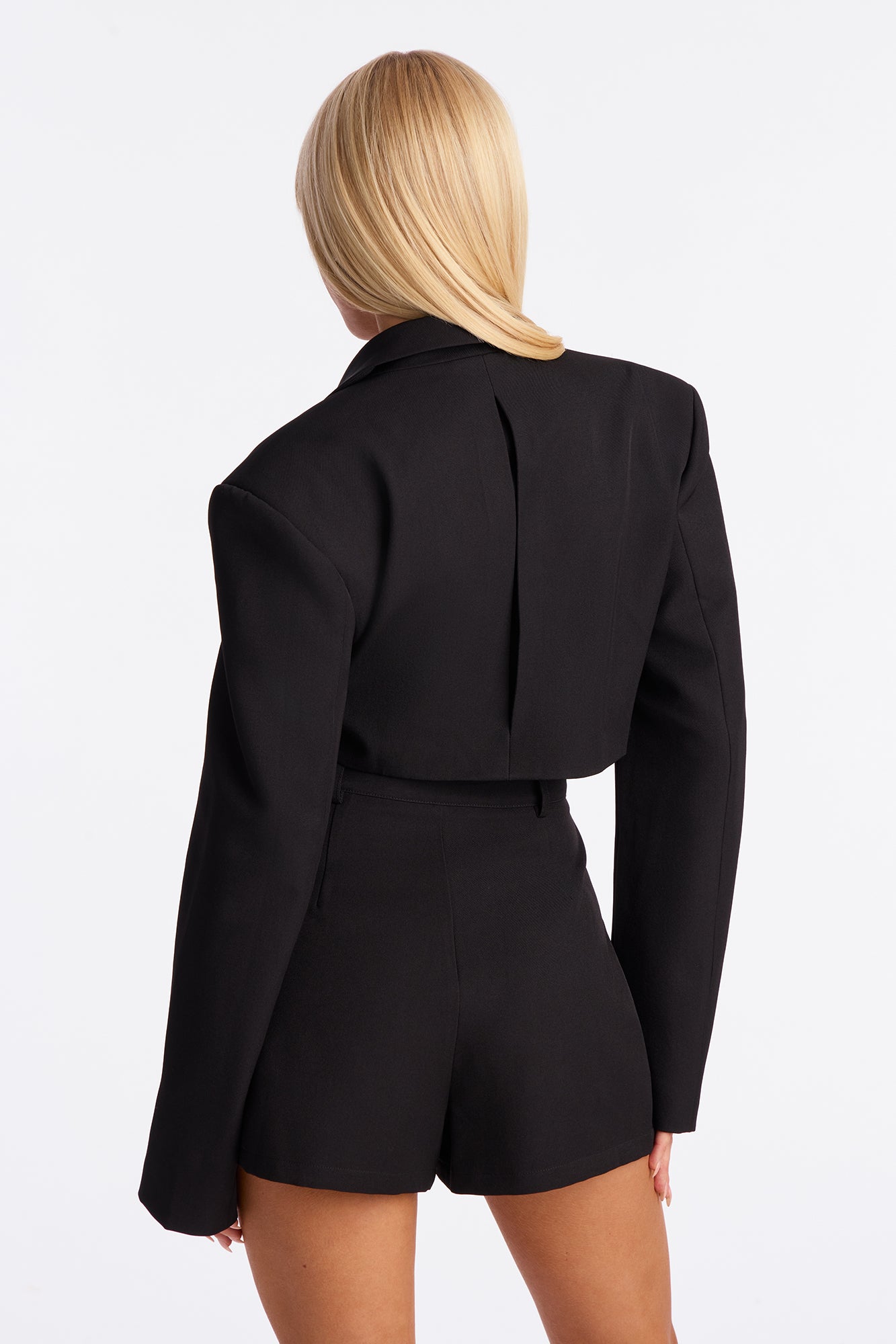 Shantal Bold Shoulder Blazer Romper - Black