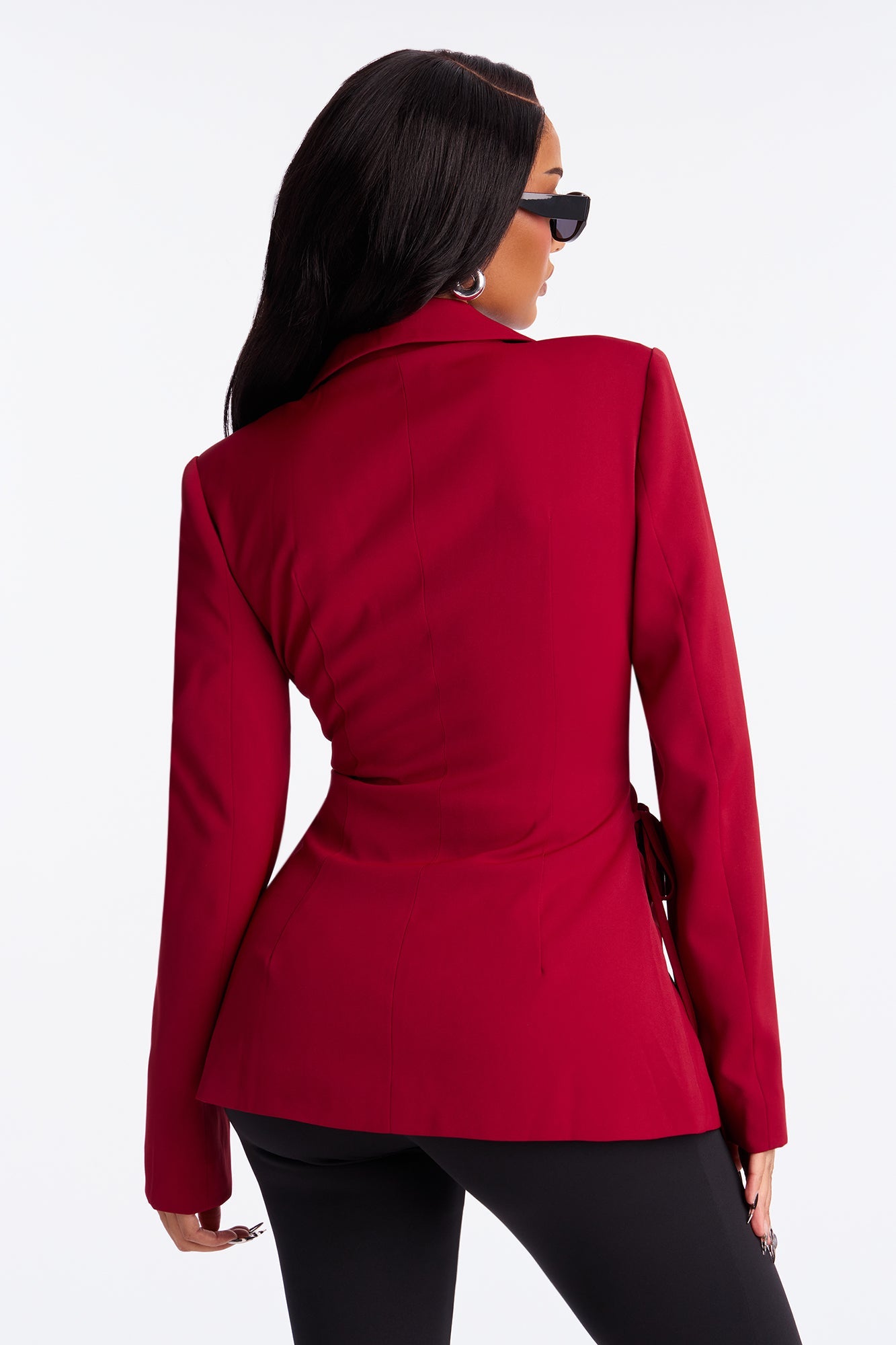 Cheyenne Crepe Woven Lace Up Blazer - Burgundy