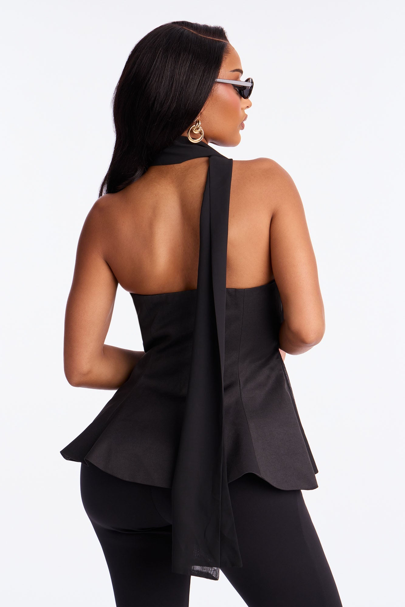 Dolled Up Scarf Peplum Top 2 Piece Set - Black