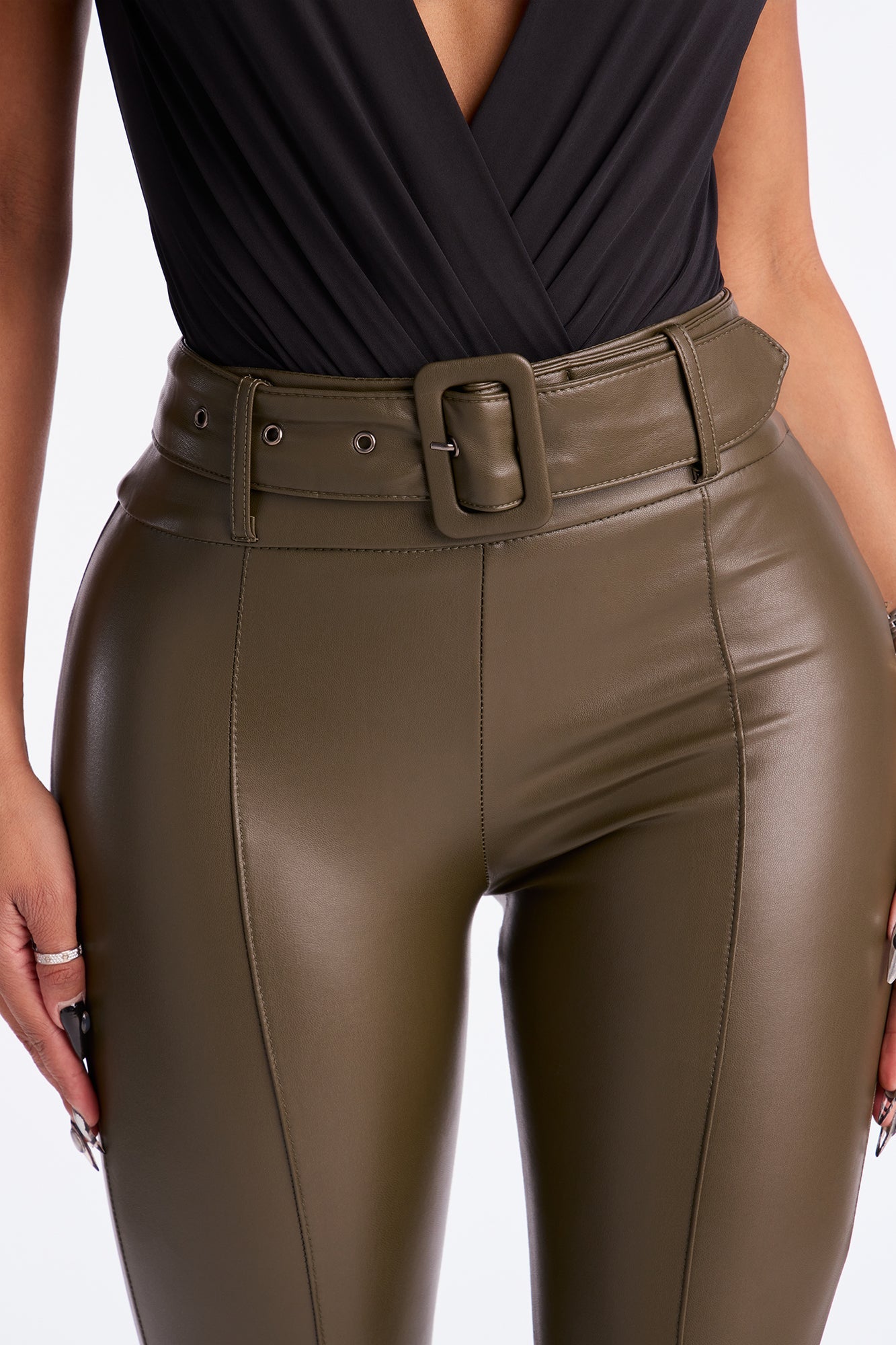 GNO Faux Leather Skinny Pant - Olive