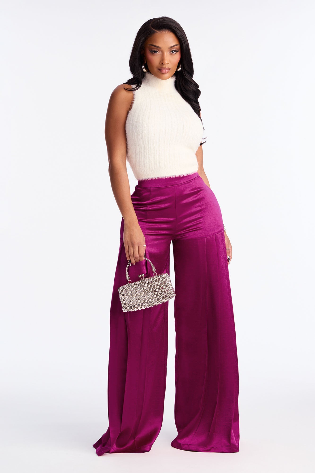 Lost In Your Eyes Satin Wide Leg Pant 33 - Plum