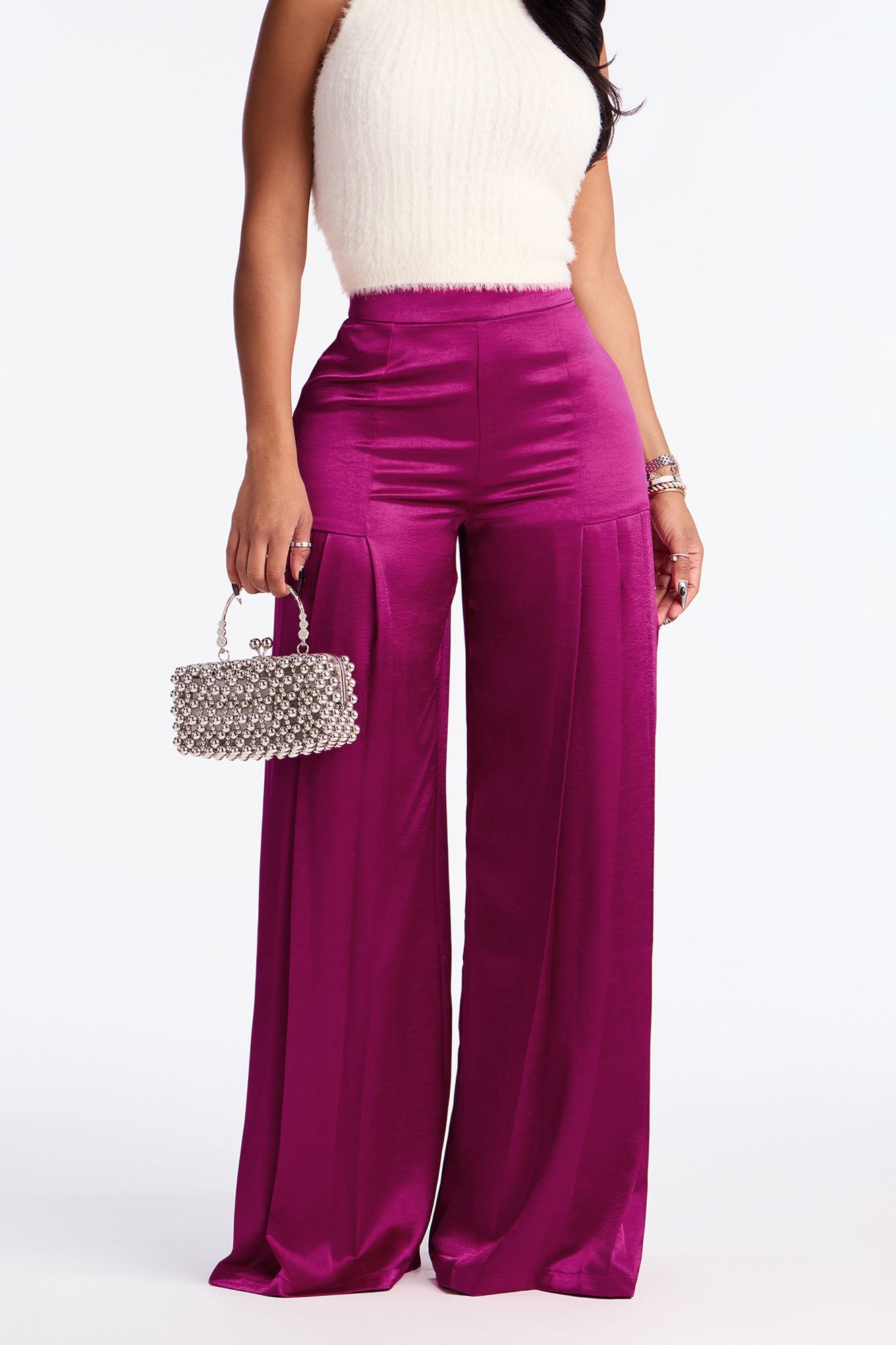 Lost In Your Eyes Satin Wide Leg Pant 33 - Plum