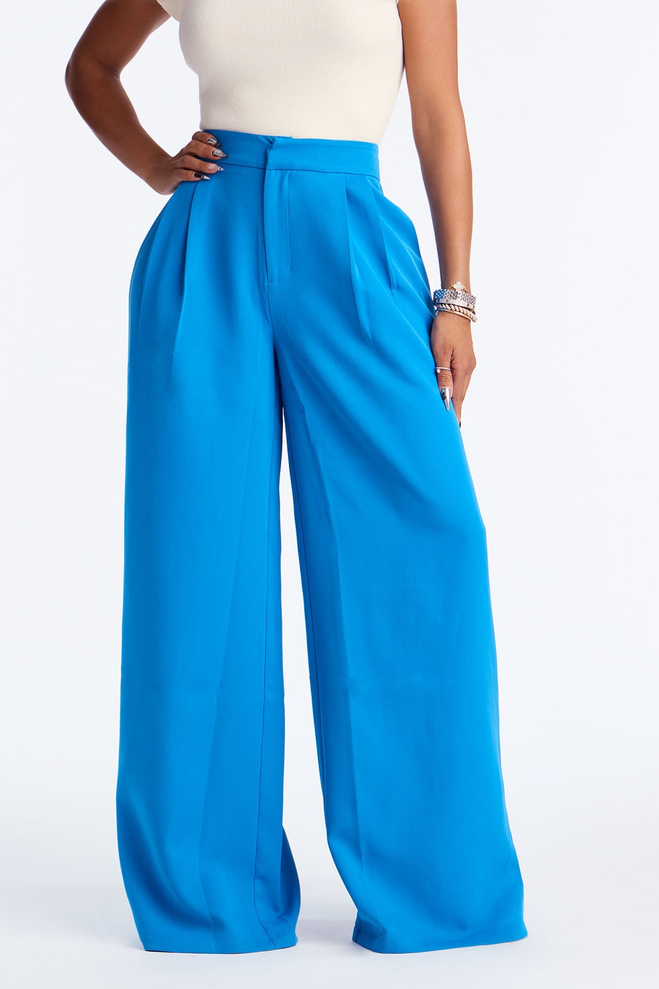 Delia Wide Leg Crepe Trousers 33″ - Cerulean
