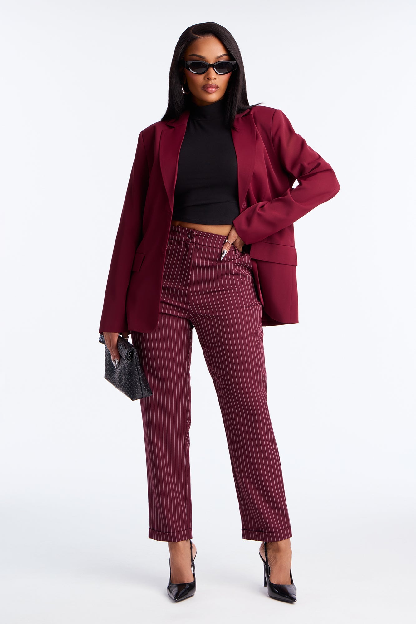 Run For Office Crepe Blazer - Burgundy