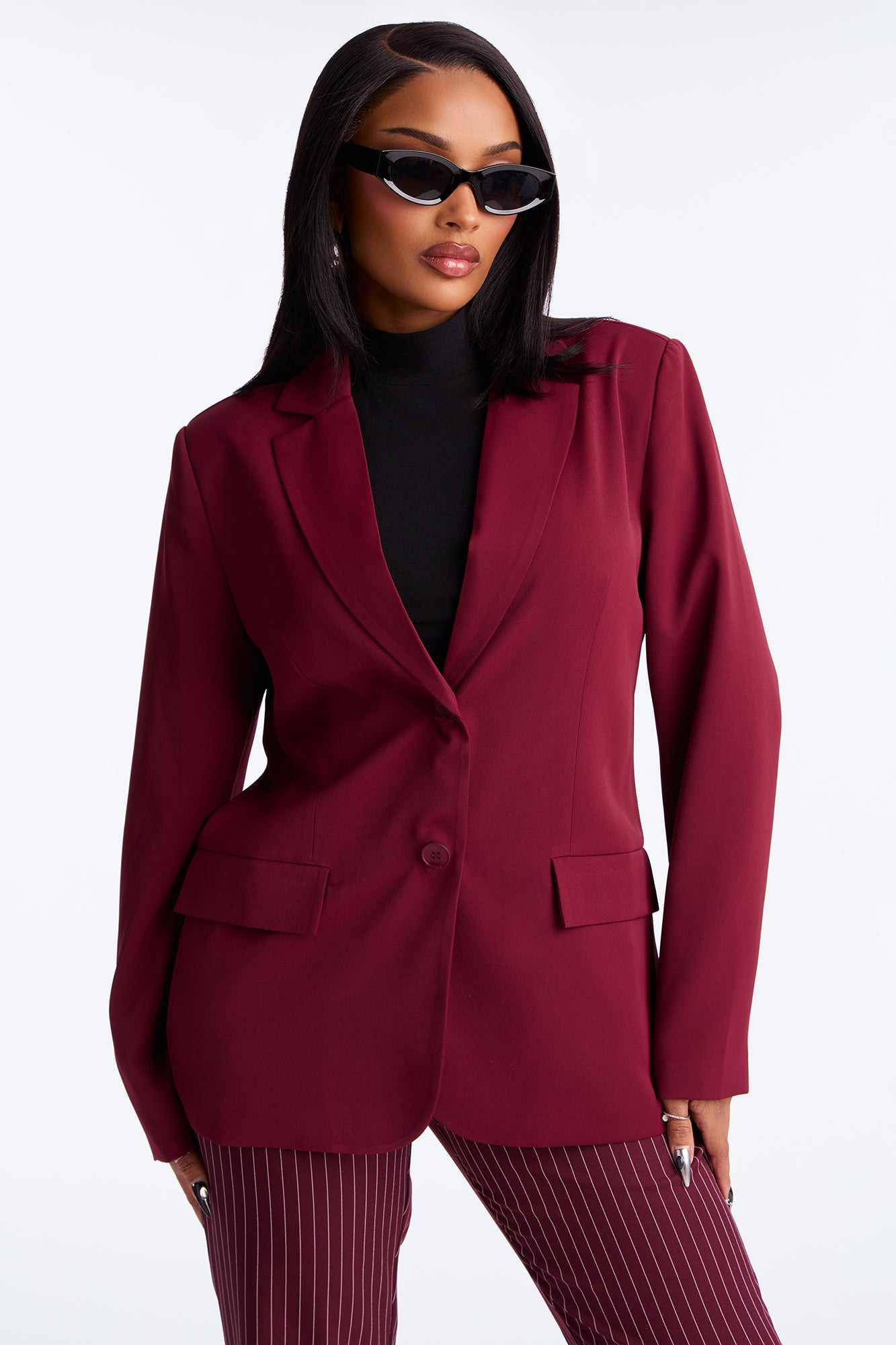Run For Office Crepe Blazer - Burgundy