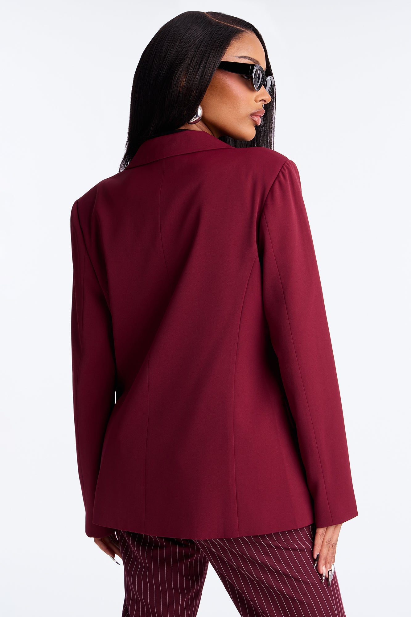Run For Office Crepe Blazer - Burgundy