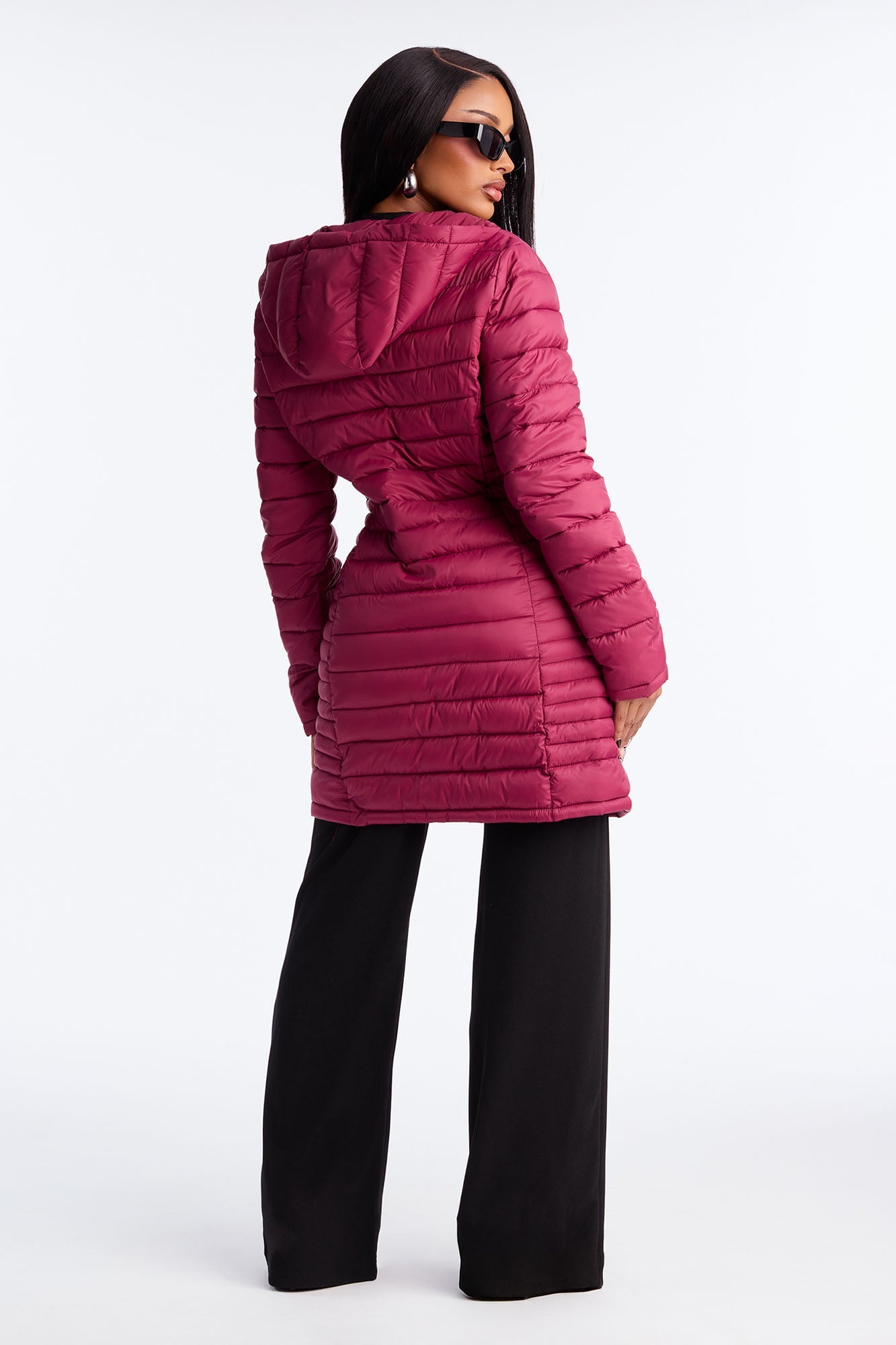 Padded Landing Puffer Coat - Burgundy