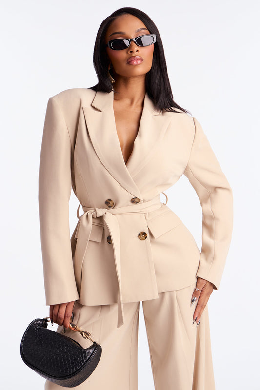 End Of Time Double Breasted Blazer - Stone