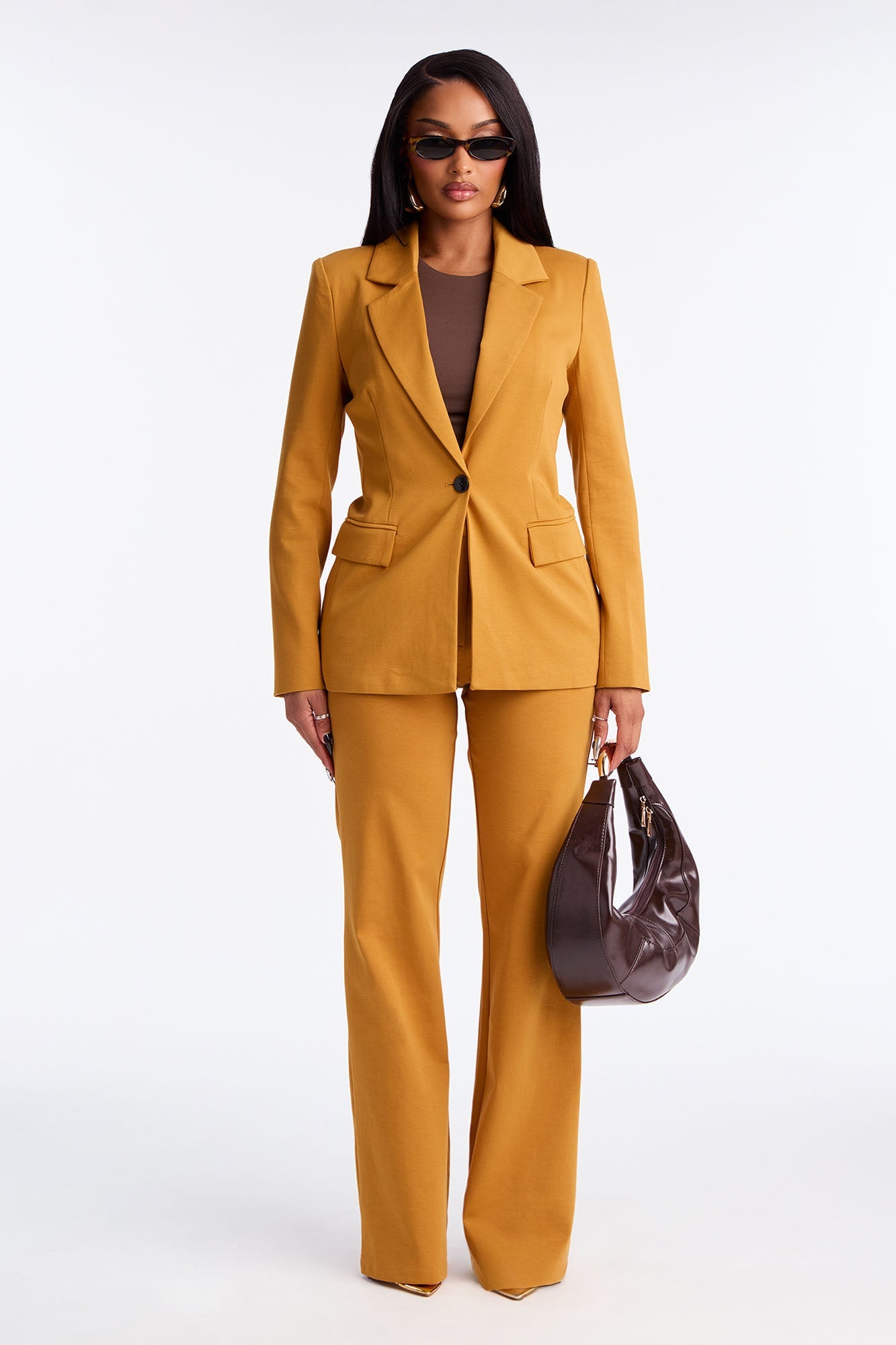 Juliana Ponte Blazer Pant Set - Camel