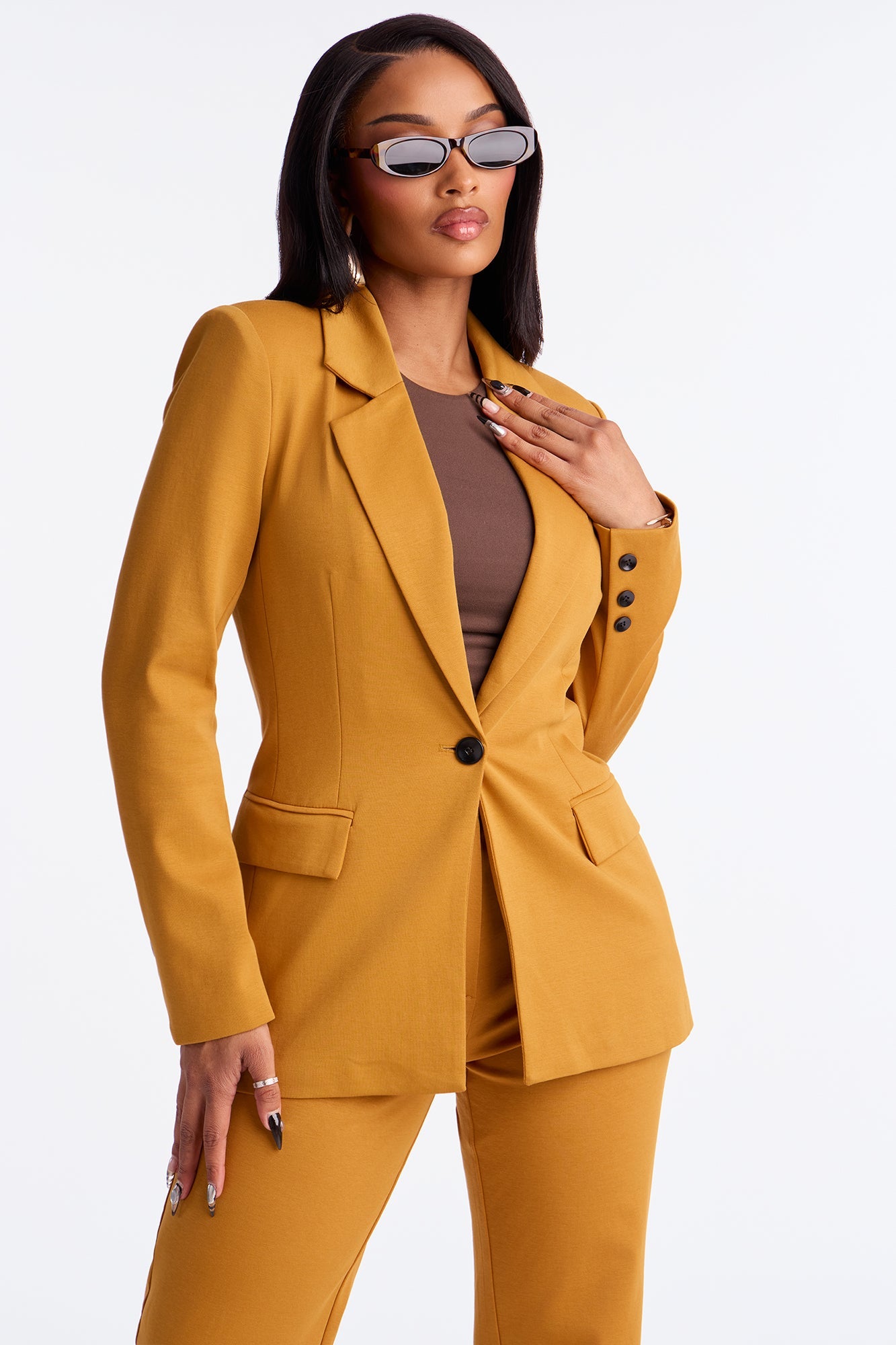 Juliana Ponte Blazer Pant Set - Camel