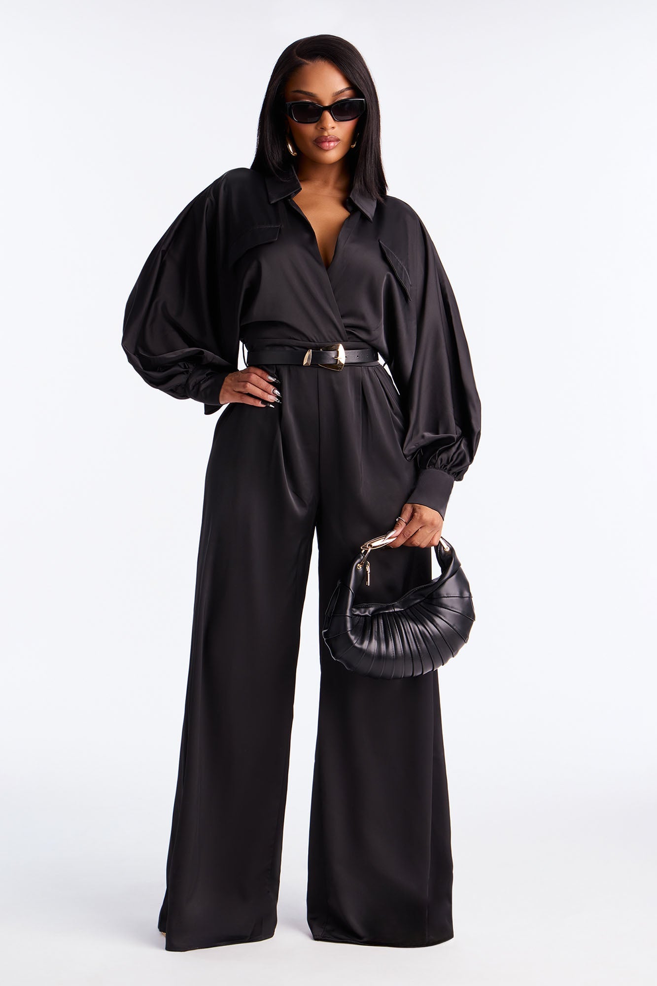 Shantel Satin Belted Jumpsuit - Black