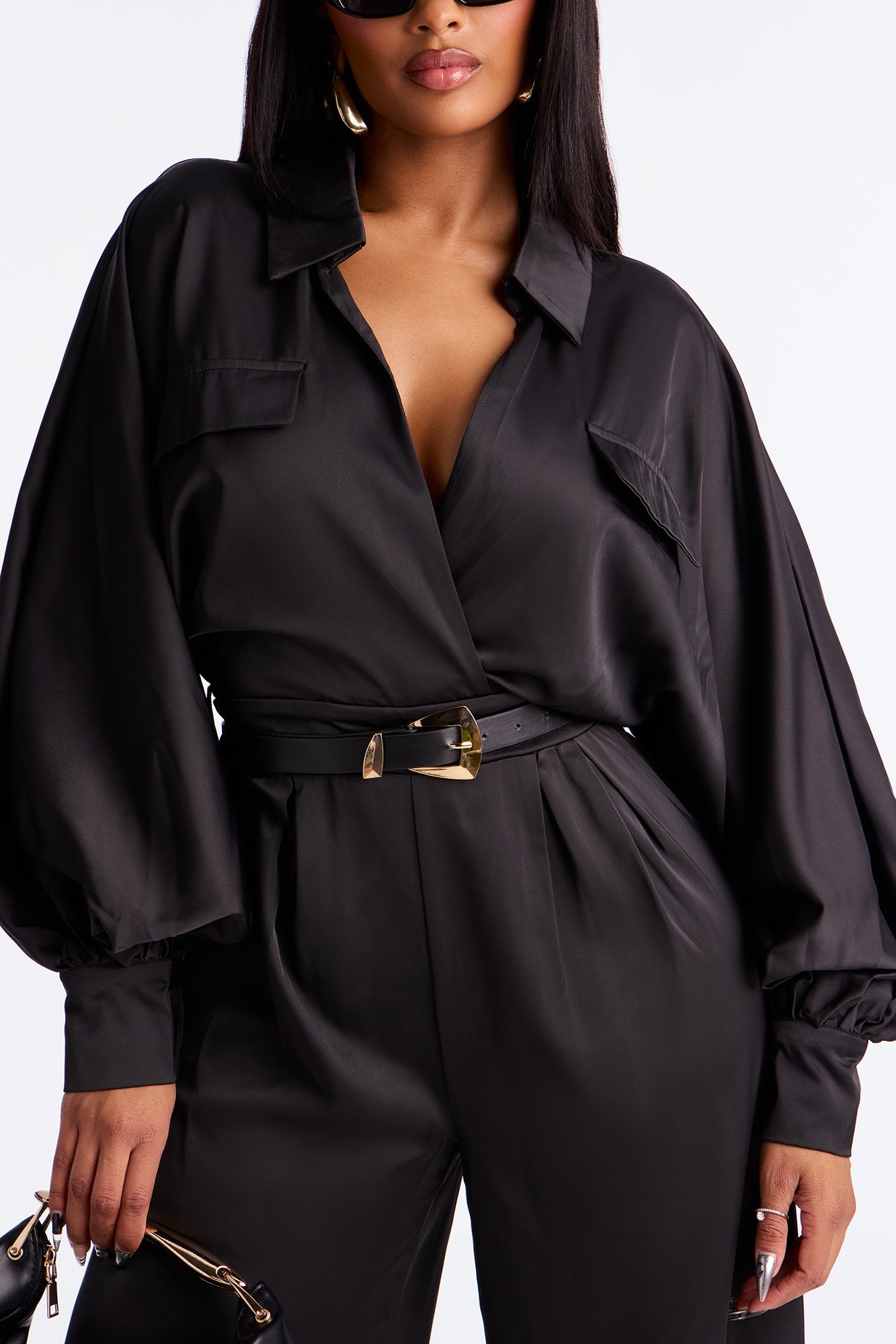 Shantel Satin Belted Jumpsuit - Black