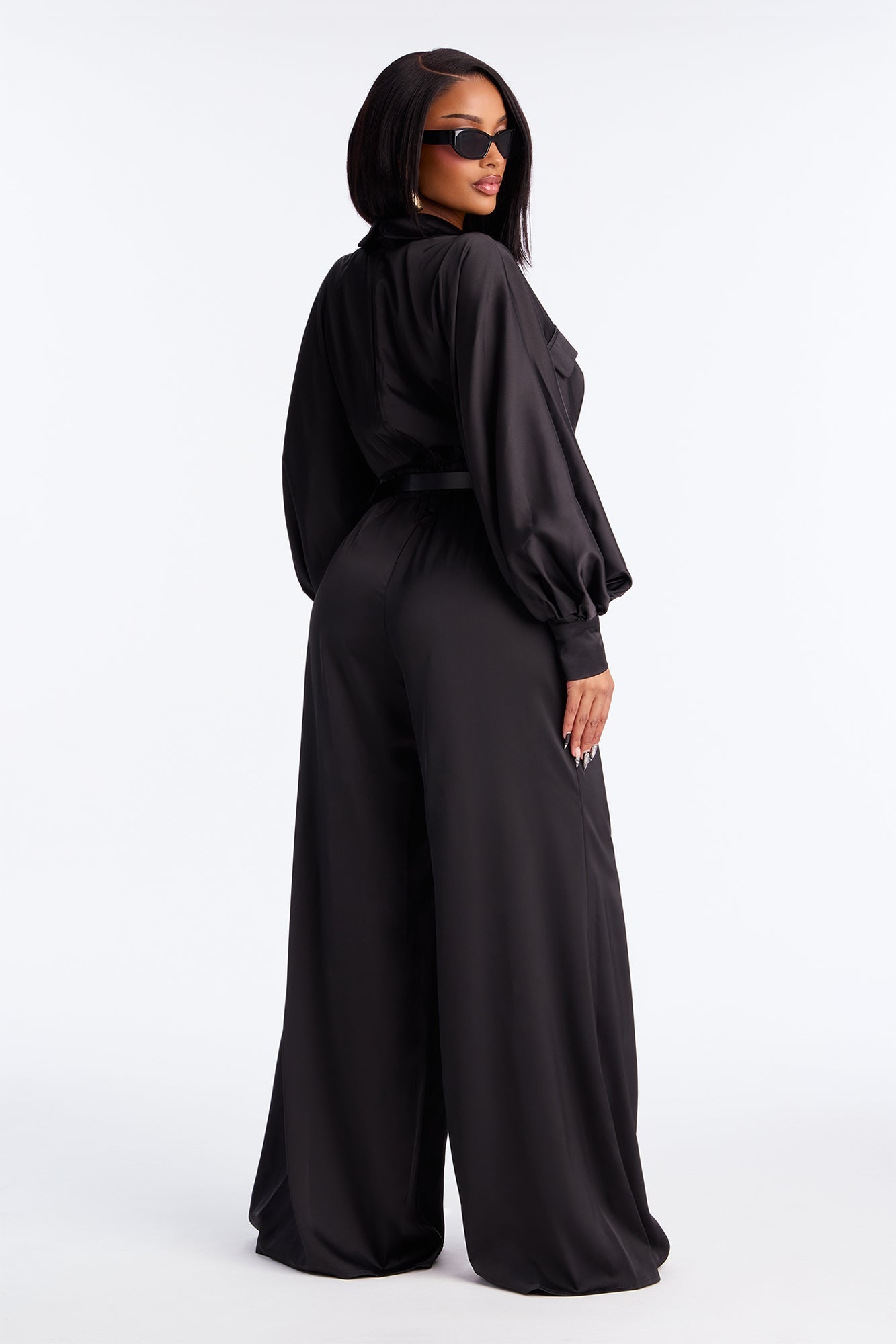 Shantel Satin Belted Jumpsuit - Black