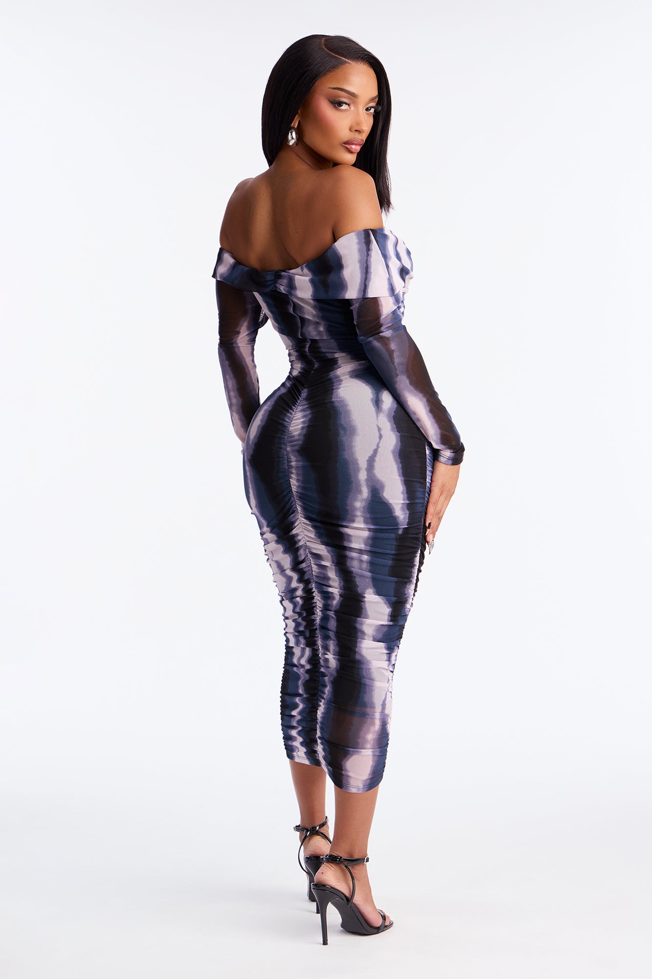 To Dye For Off Shoulder Mesh Midi Dress - Grey