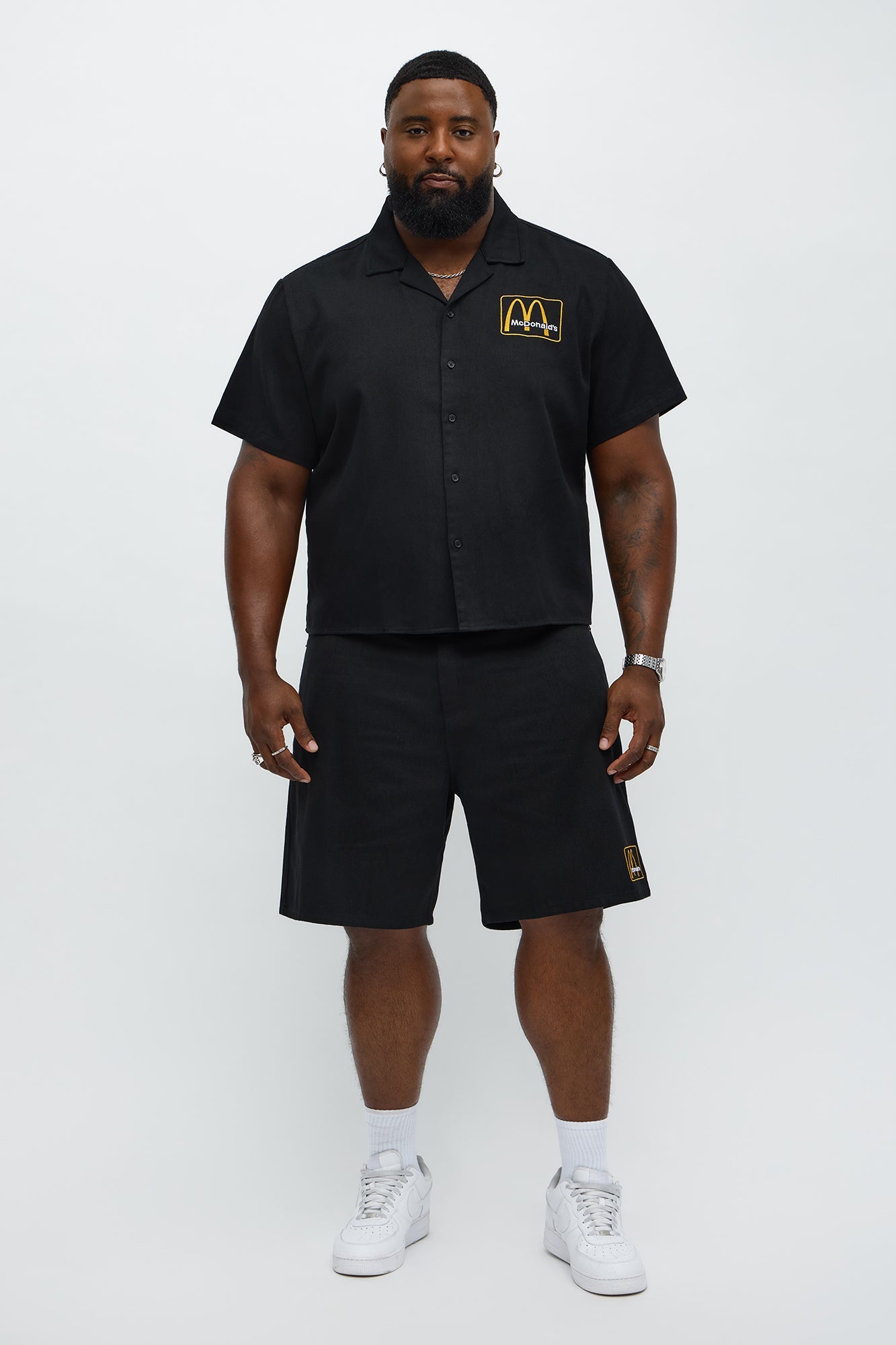 Cropped Golden Arches Button Up Shirt - Black