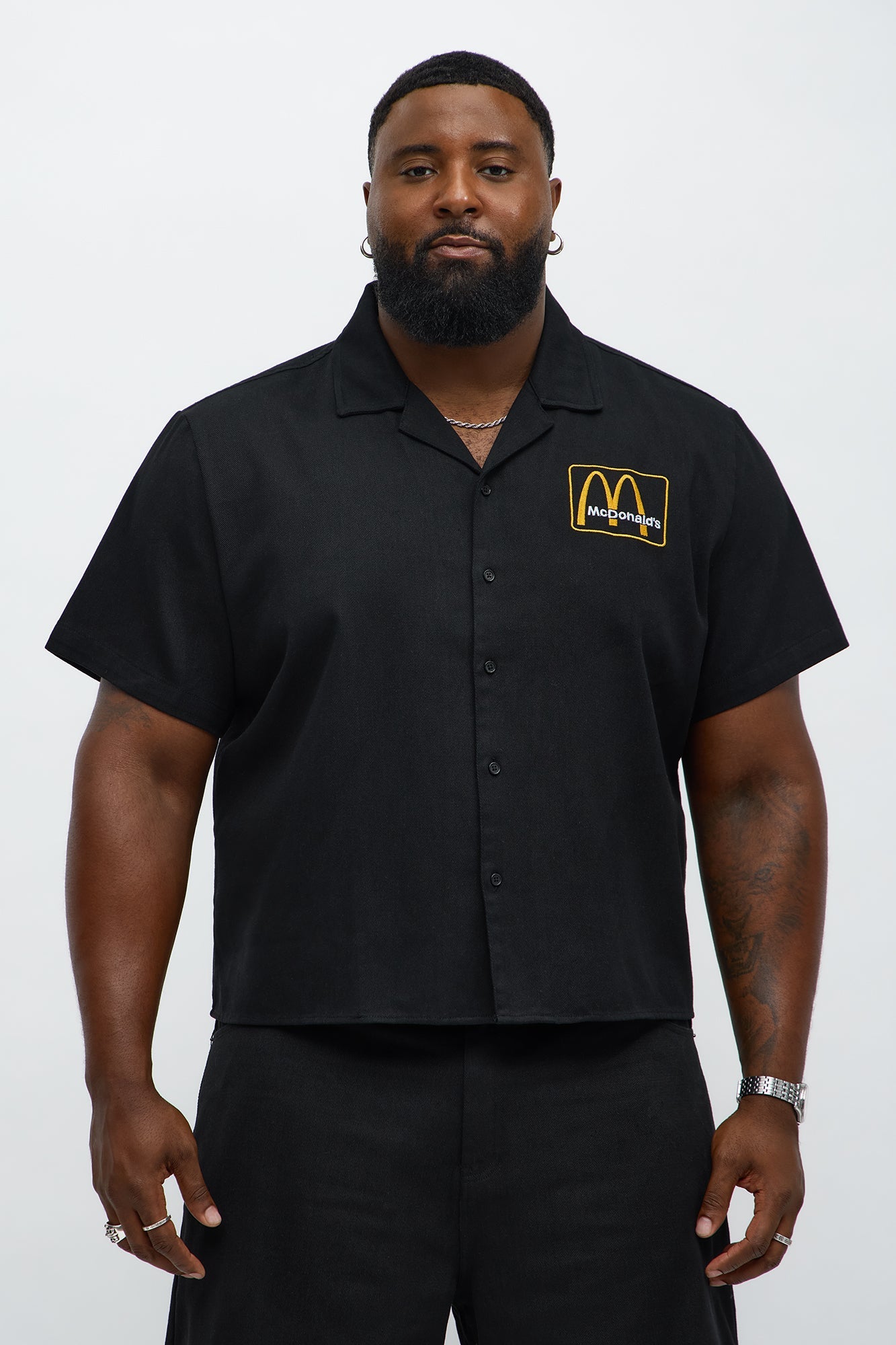 Cropped Golden Arches Button Up Shirt - Black
