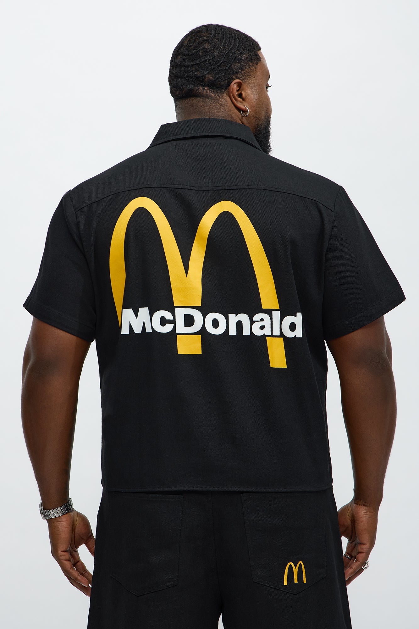 Cropped Golden Arches Button Up Shirt - Black