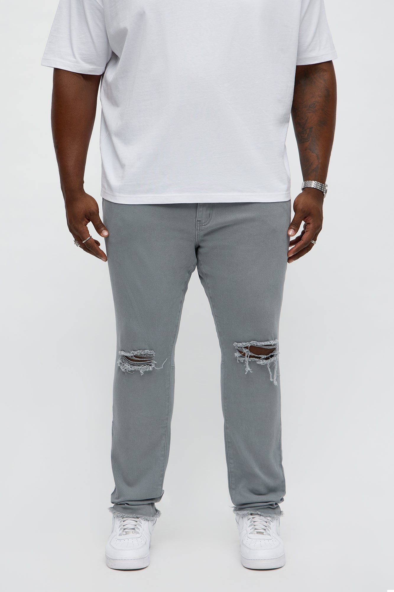 Stacked Skinny Staying Busy Distressed Pant - Grey