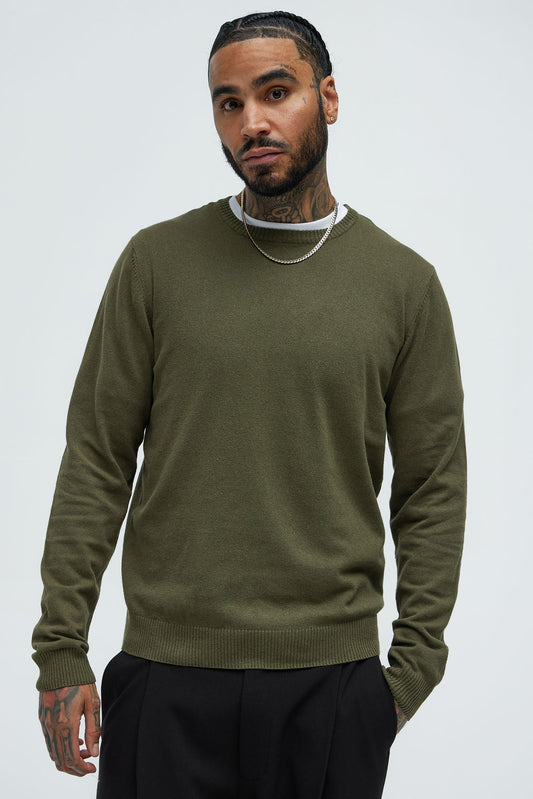 Cozy and Cool Crewneck Sweater - Olive