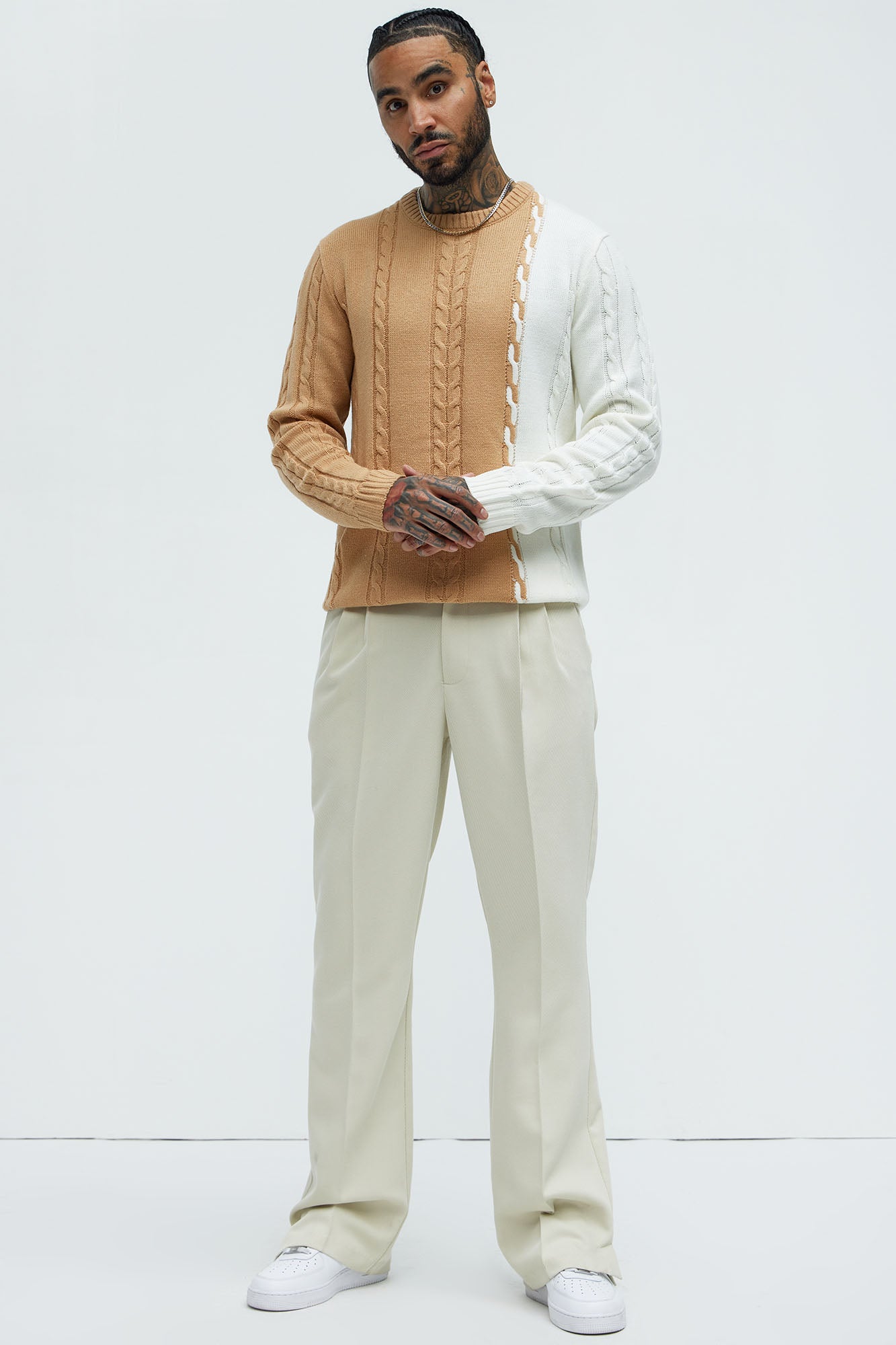 Cody Cable Knit Sweater - Camel/combo