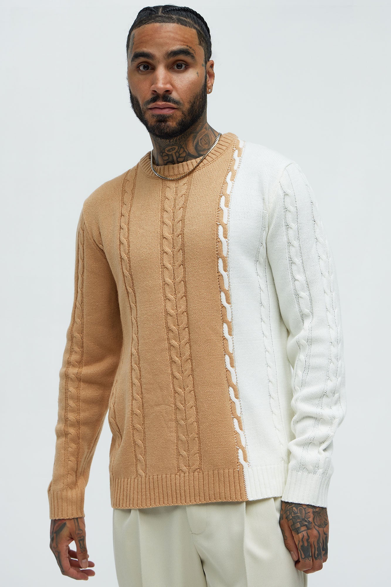 Cody Cable Knit Sweater - Camel/combo