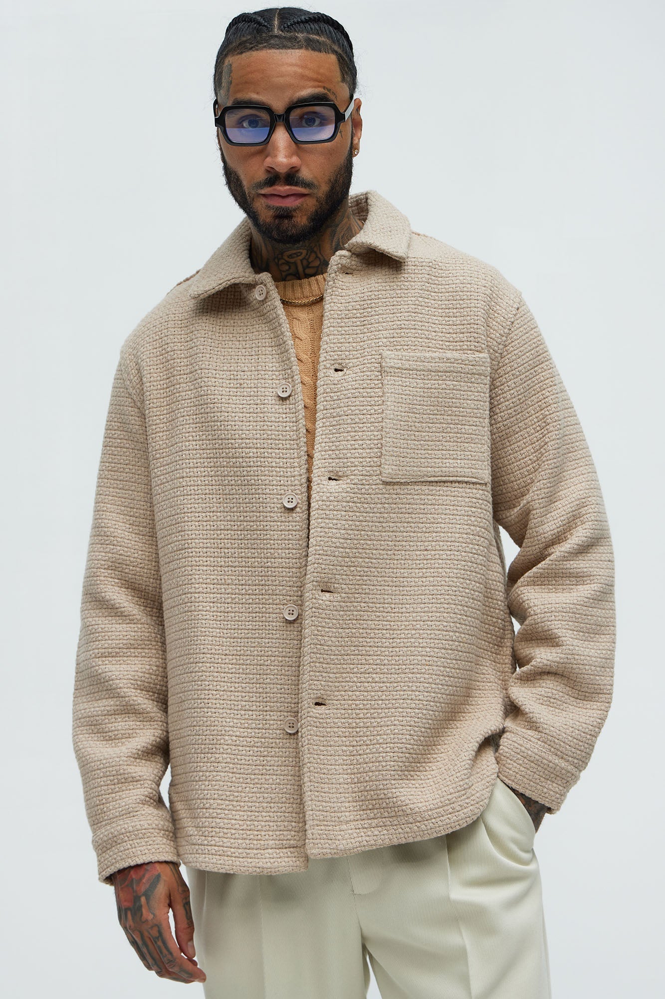 Linden Textured Button Up Shirt - Tan