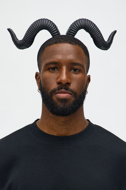 Demonic Ram Horns Costume - Grey