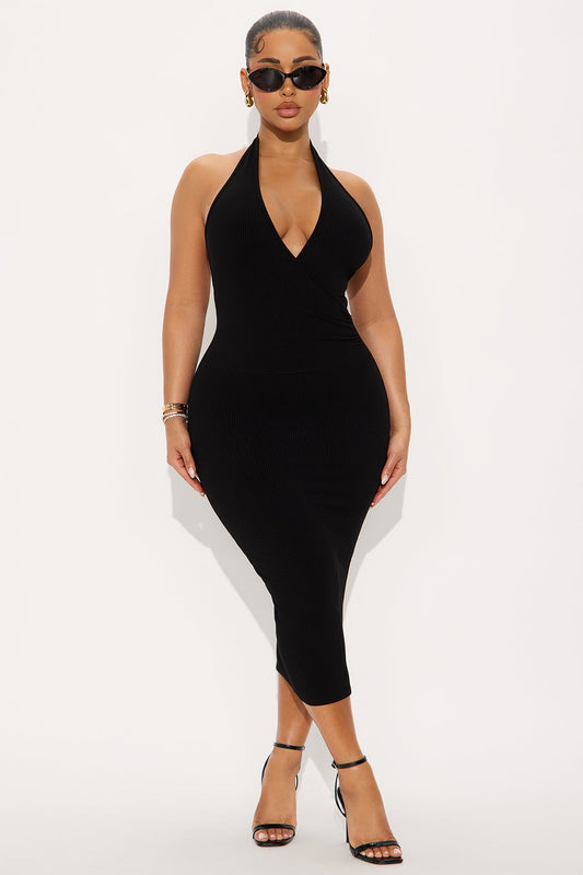 Noa Backless Snatched Midi Dress - Black