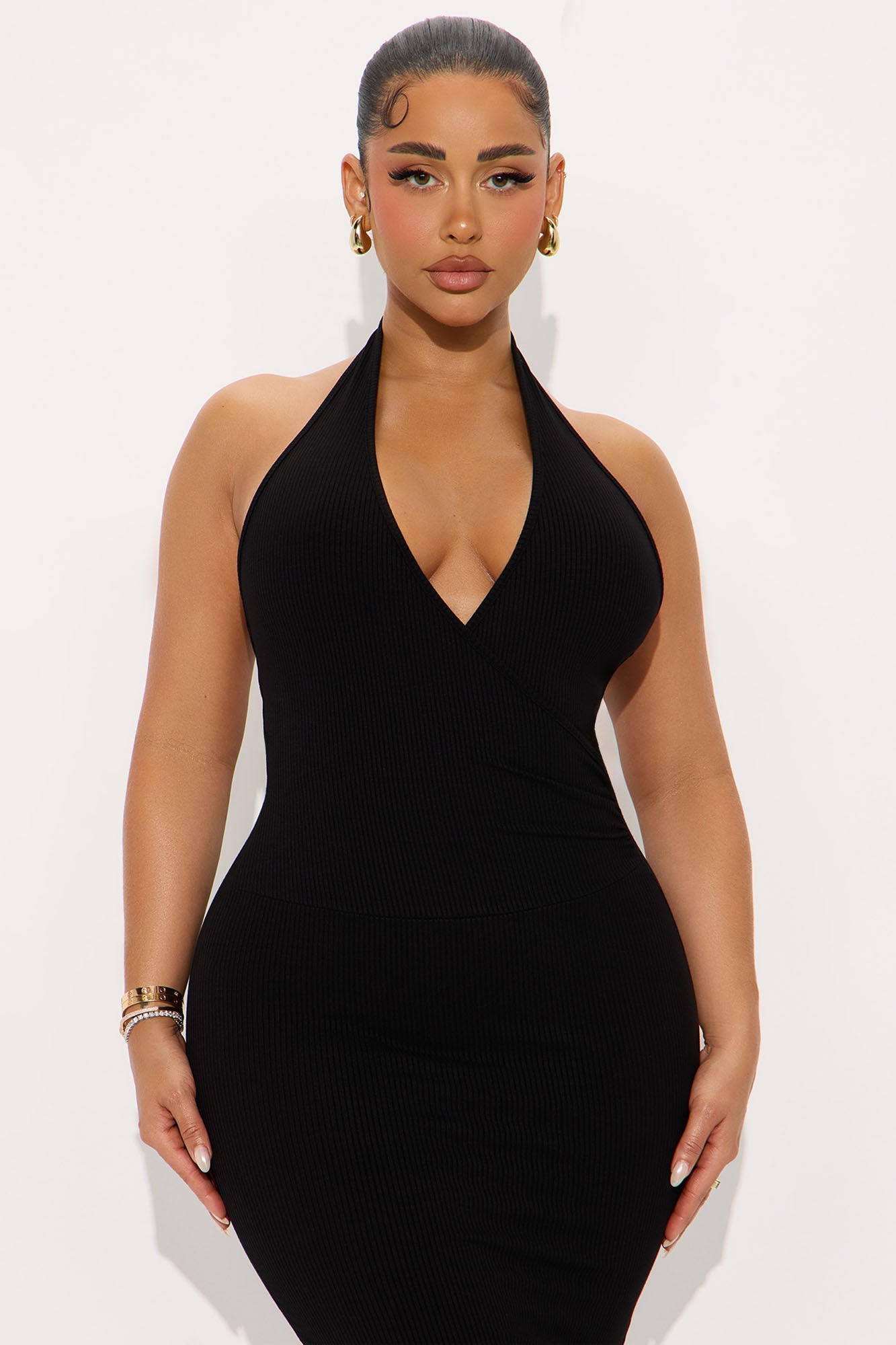 Noa Backless Snatched Midi Dress - Black