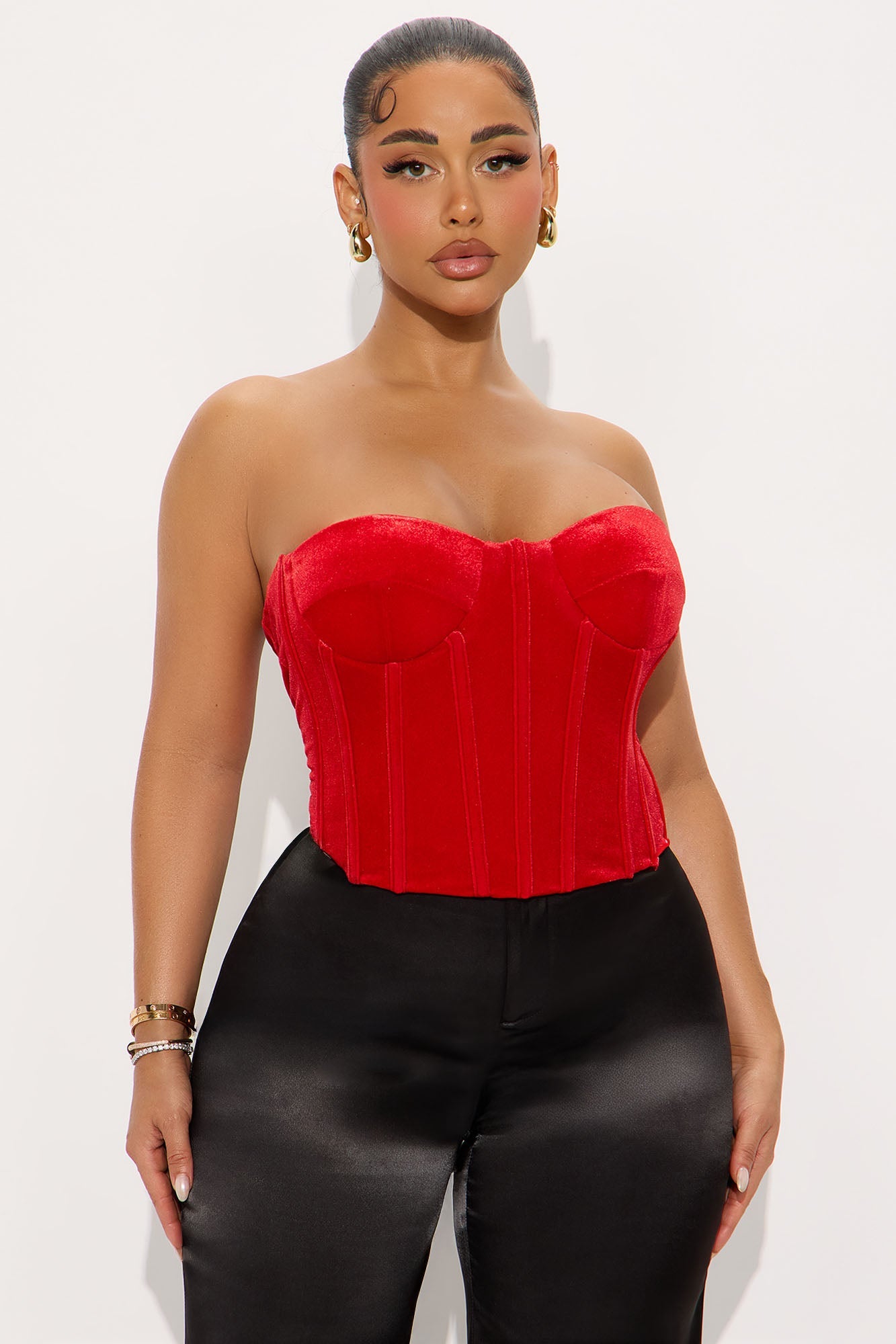 Bold Moves Lace Up Velvet Corset - Red