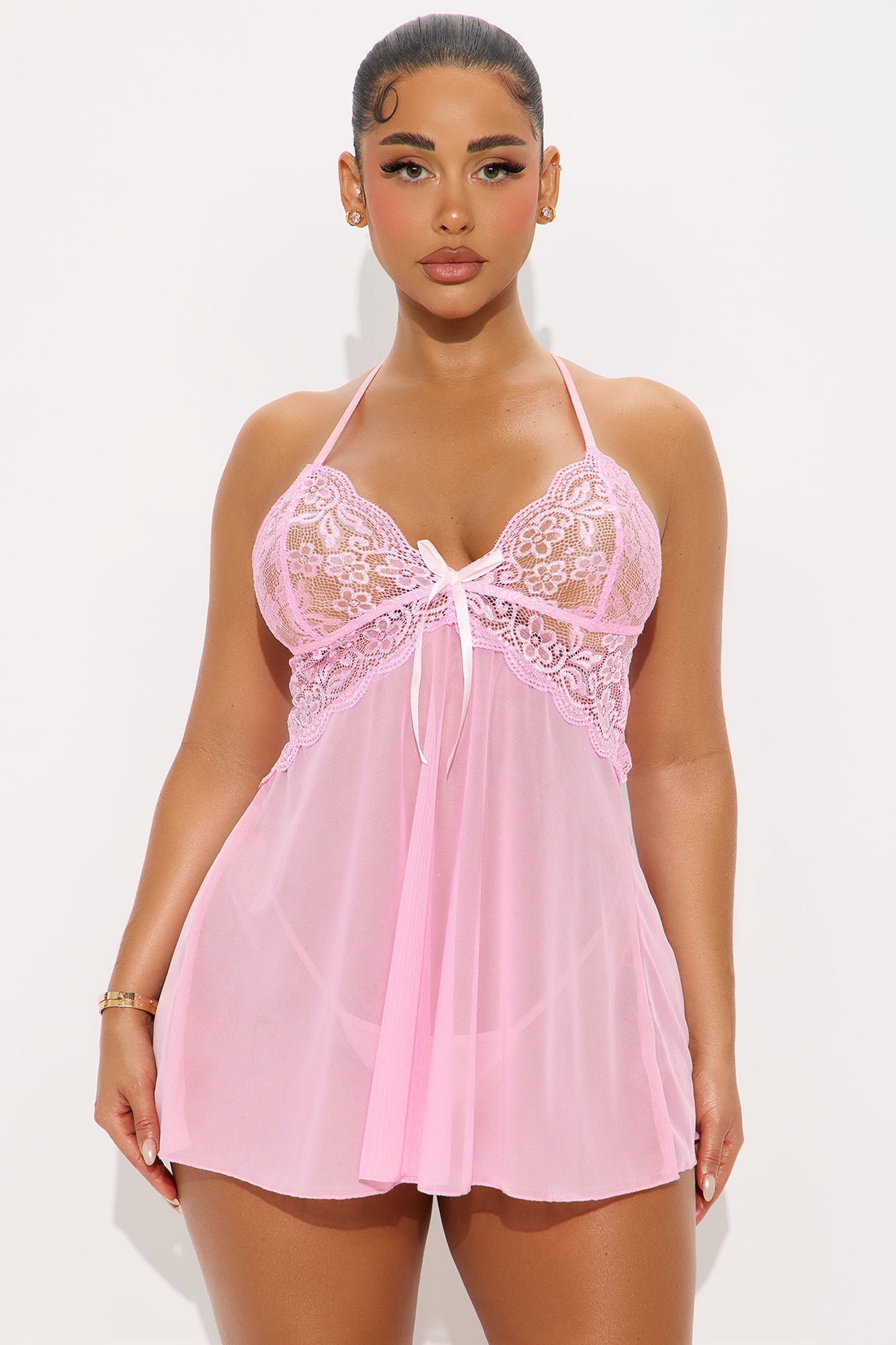 Set The Tone Mesh Lace Babydoll - Pink