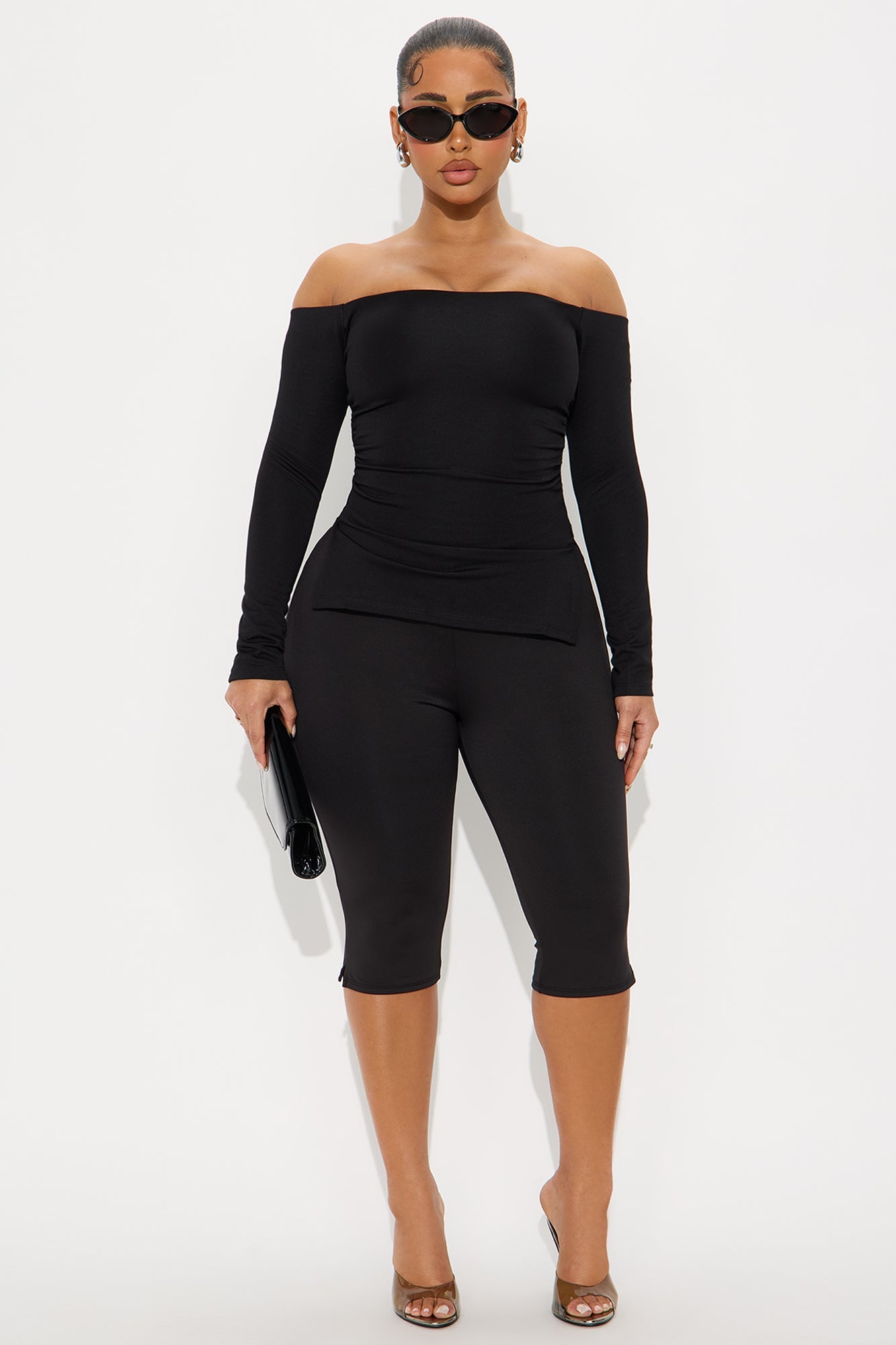 Astoria Long Sleeve Off Shoulder Top - Black