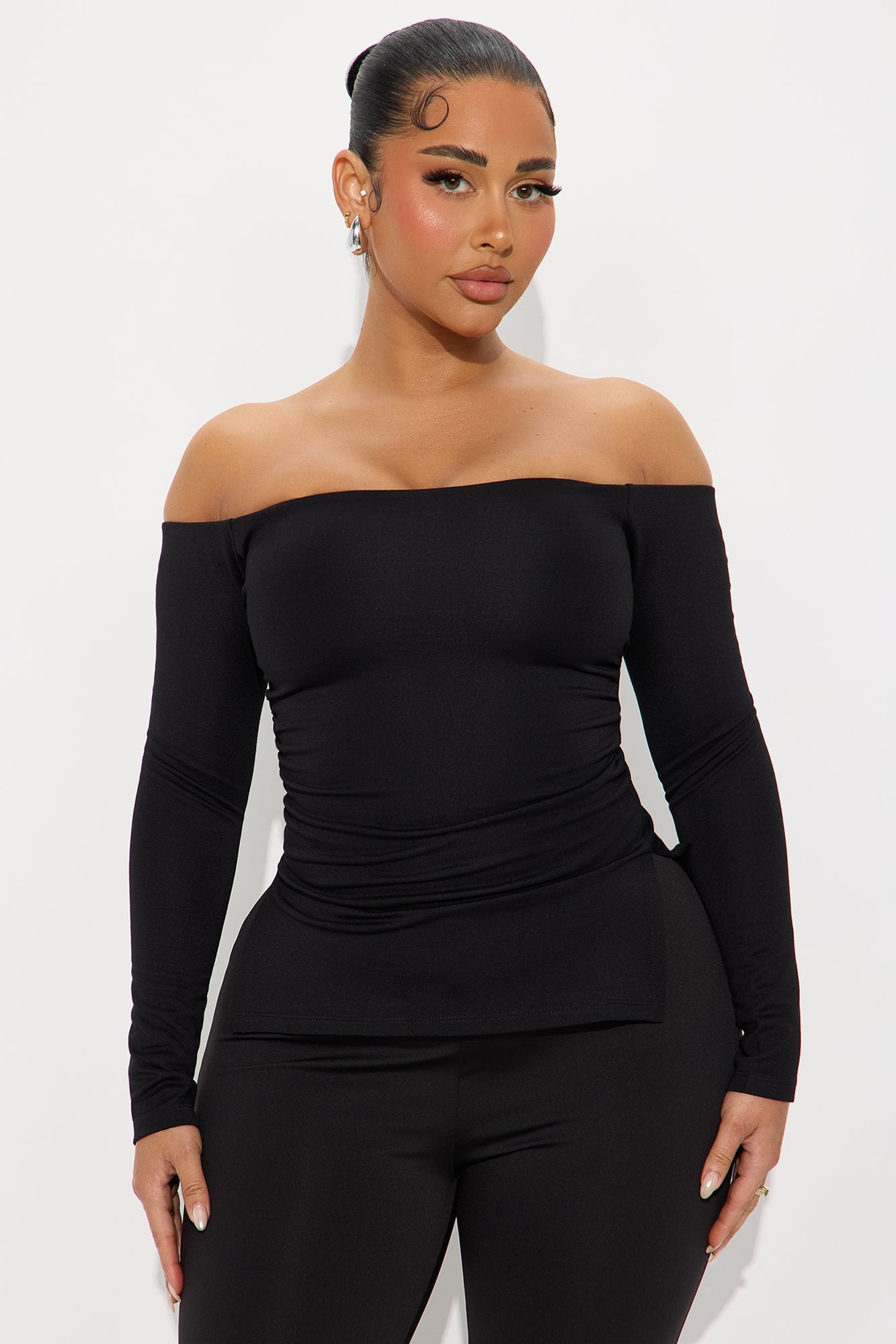 Astoria Long Sleeve Off Shoulder Top - Black