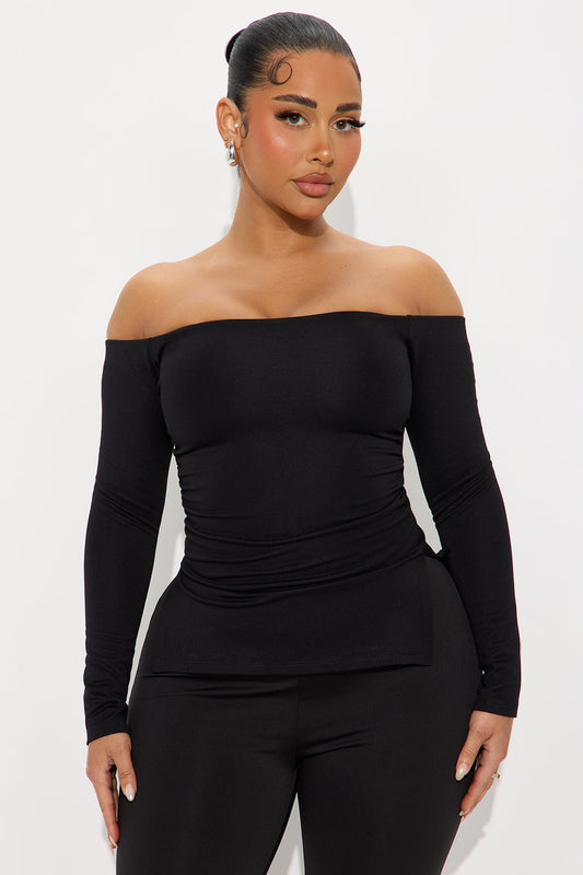 Astoria Long Sleeve Off Shoulder Top - Black