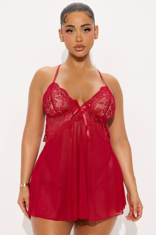 Set The Tone Mesh Lace Babydoll - Red