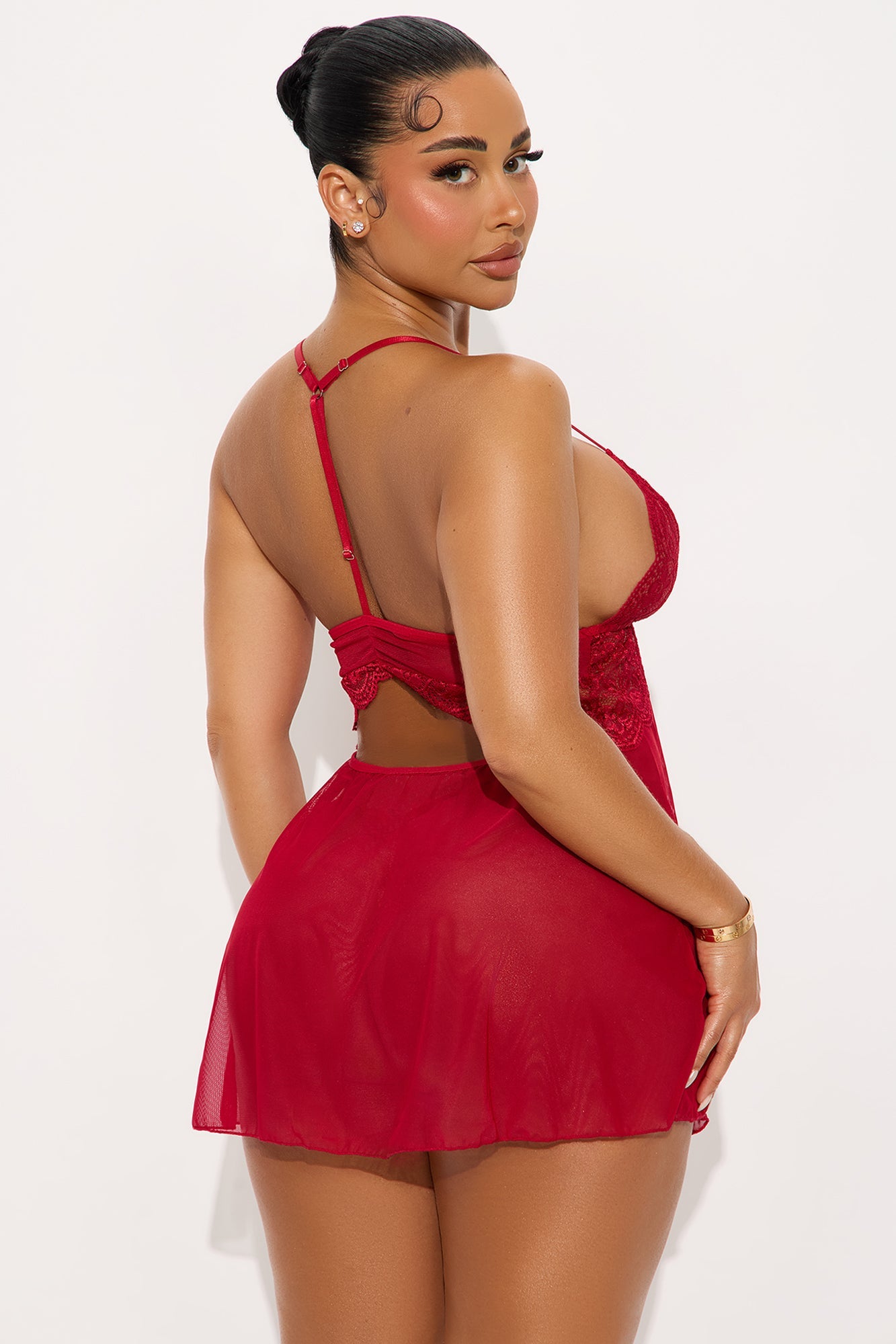 Set The Tone Mesh Lace Babydoll - Red