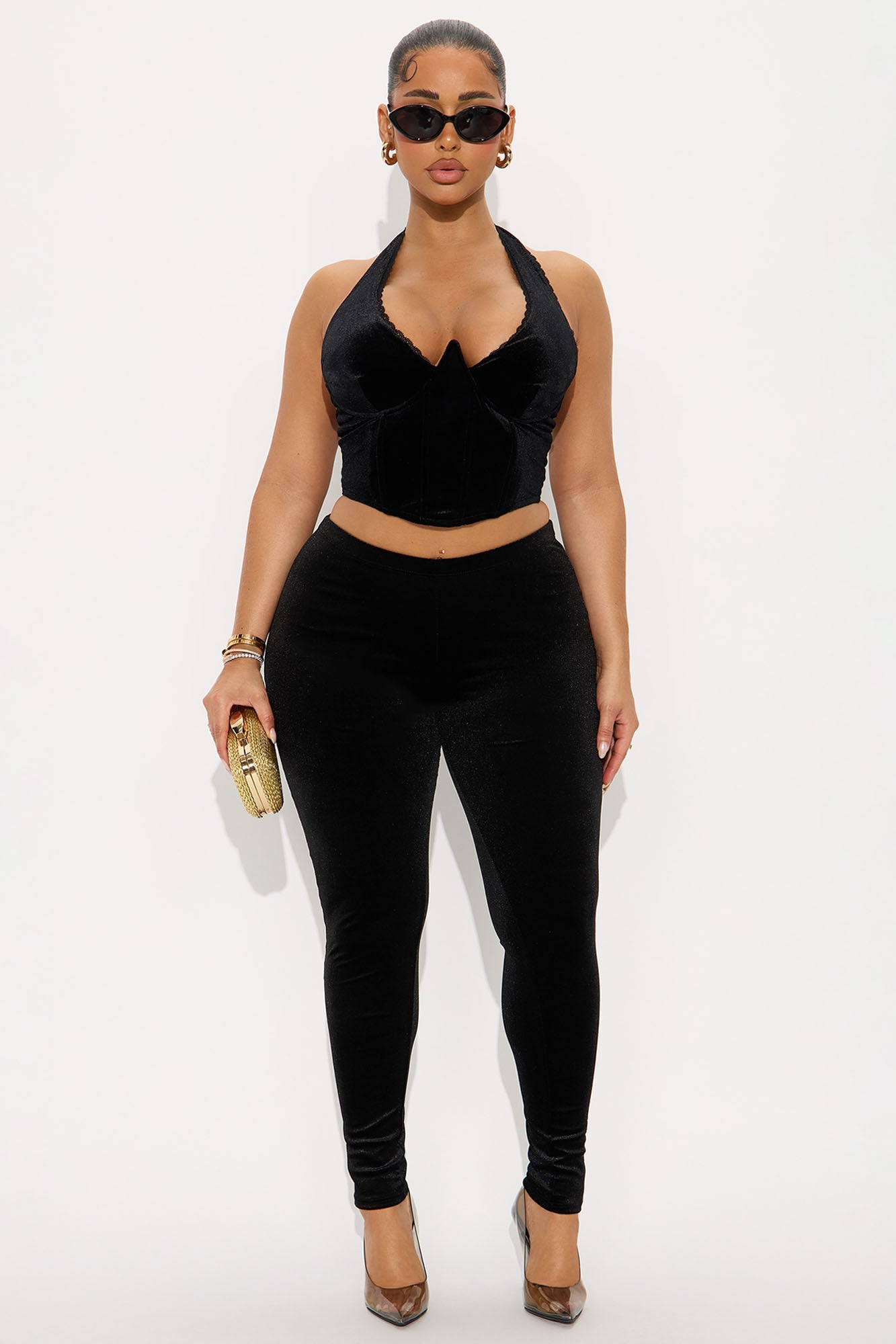 Analisa High Rise Velvet Leggings - Black