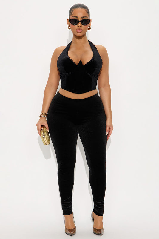 Analisa High Rise Velvet Leggings - Black