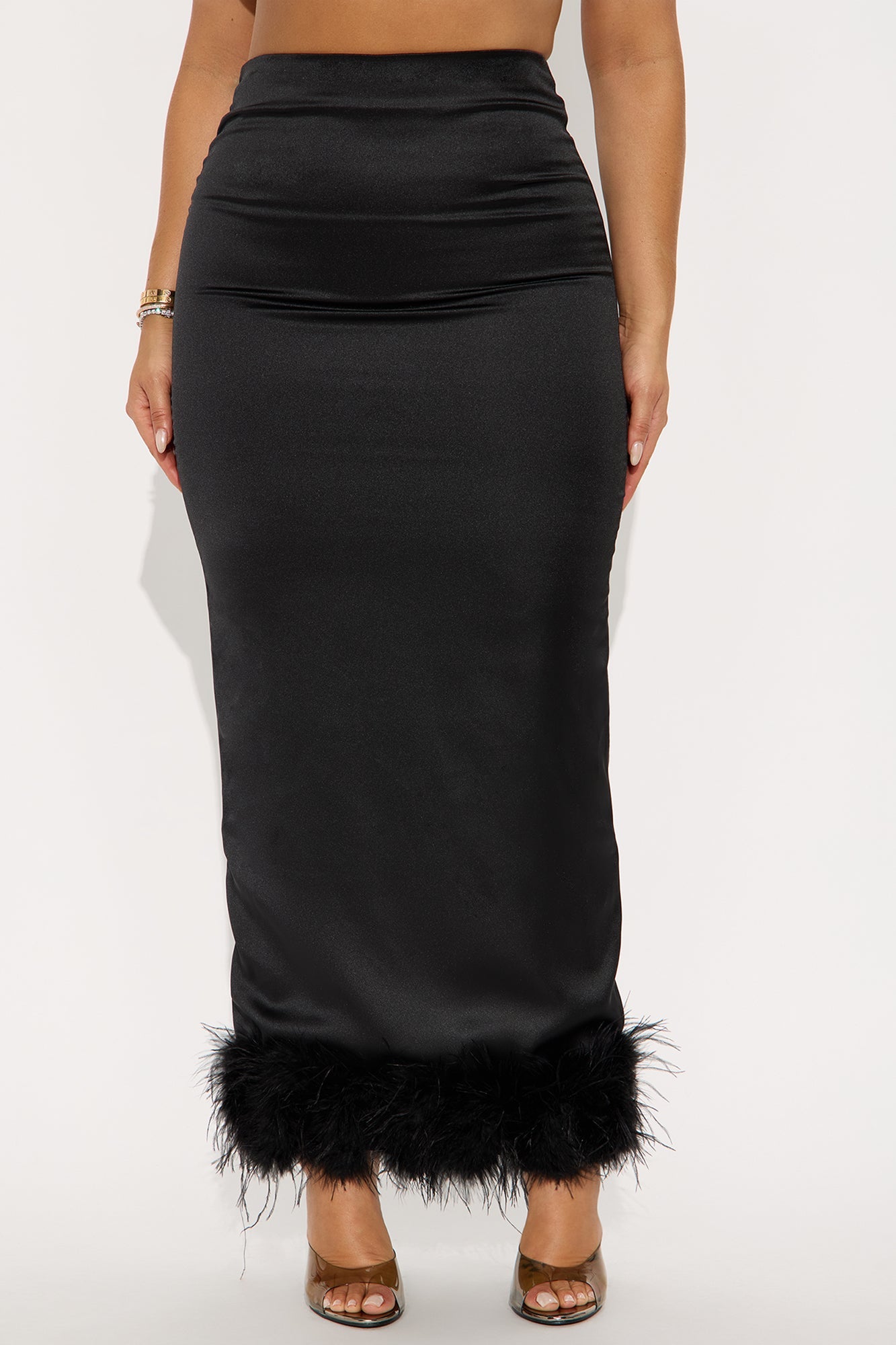 Keep It Classy Satin Feathered Maxi Skirt - Black