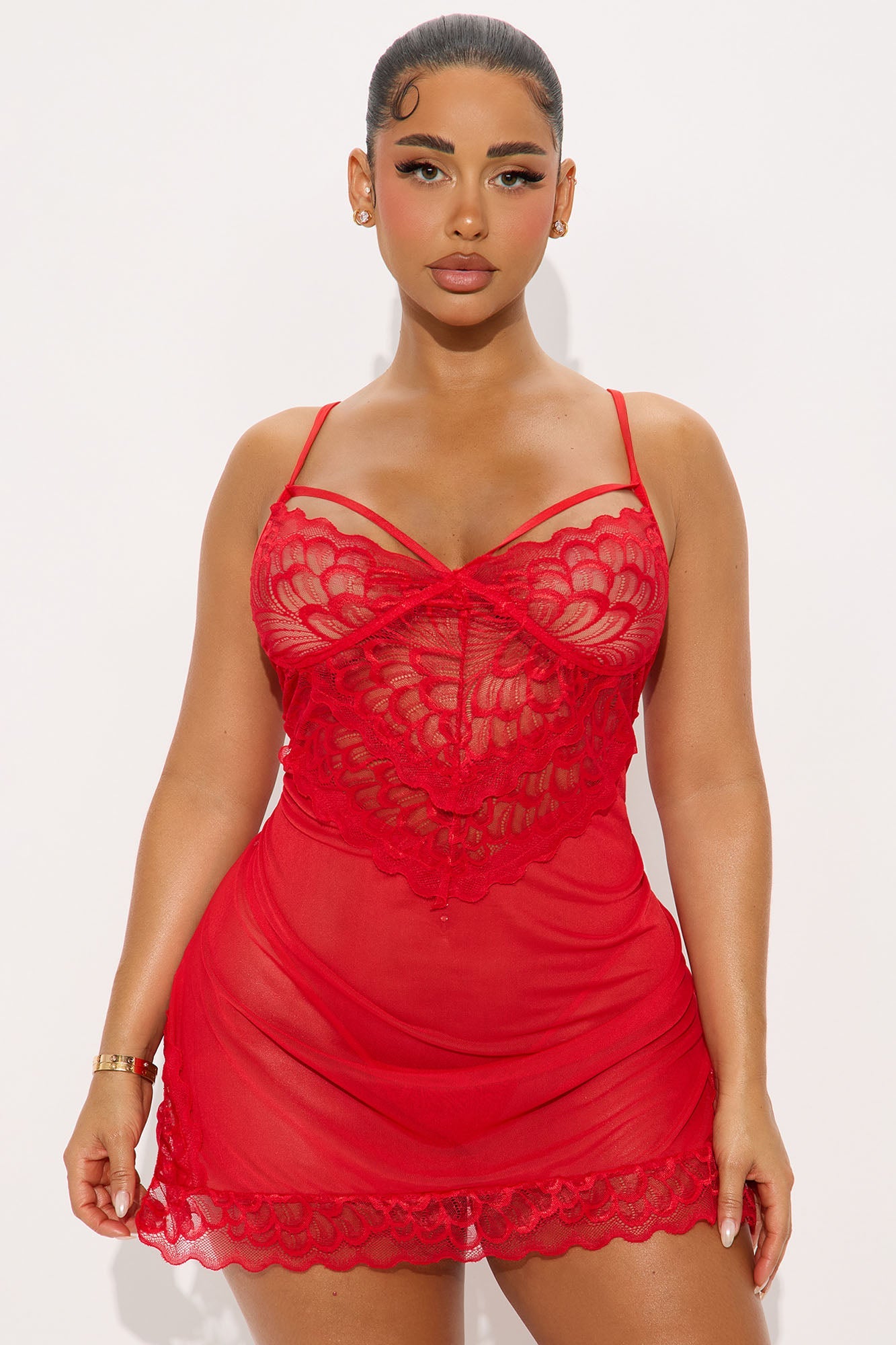 Lost In Thought Mesh Babydoll - Red
