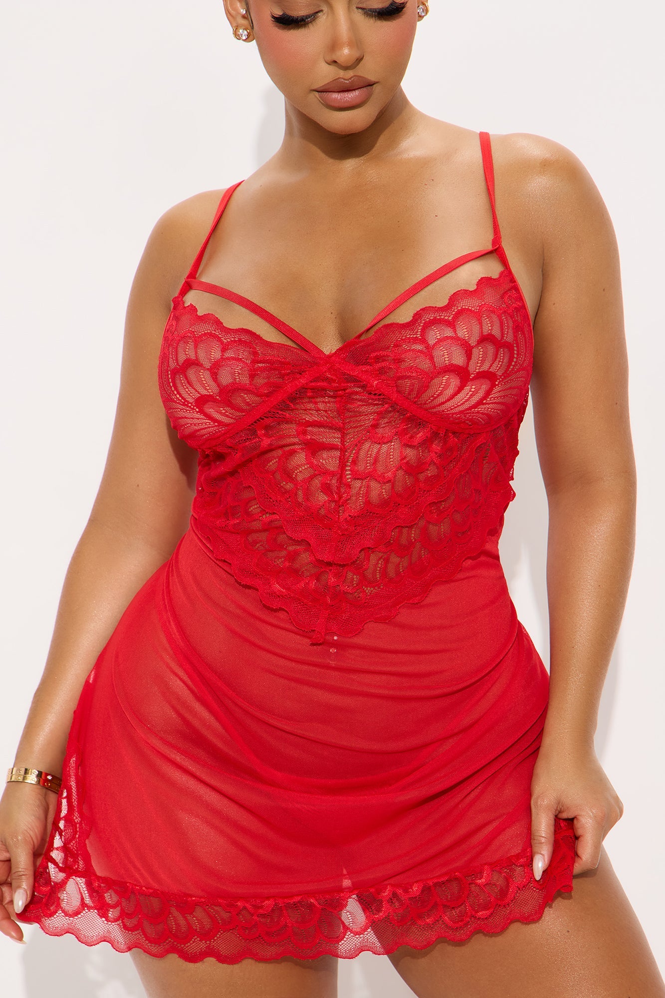 Lost In Thought Mesh Babydoll - Red