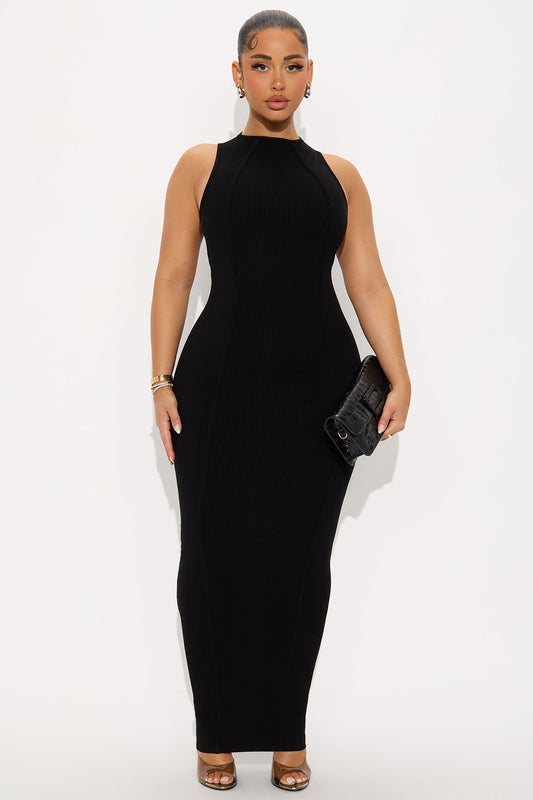 Nina Snatched Maxi Dress - Black
