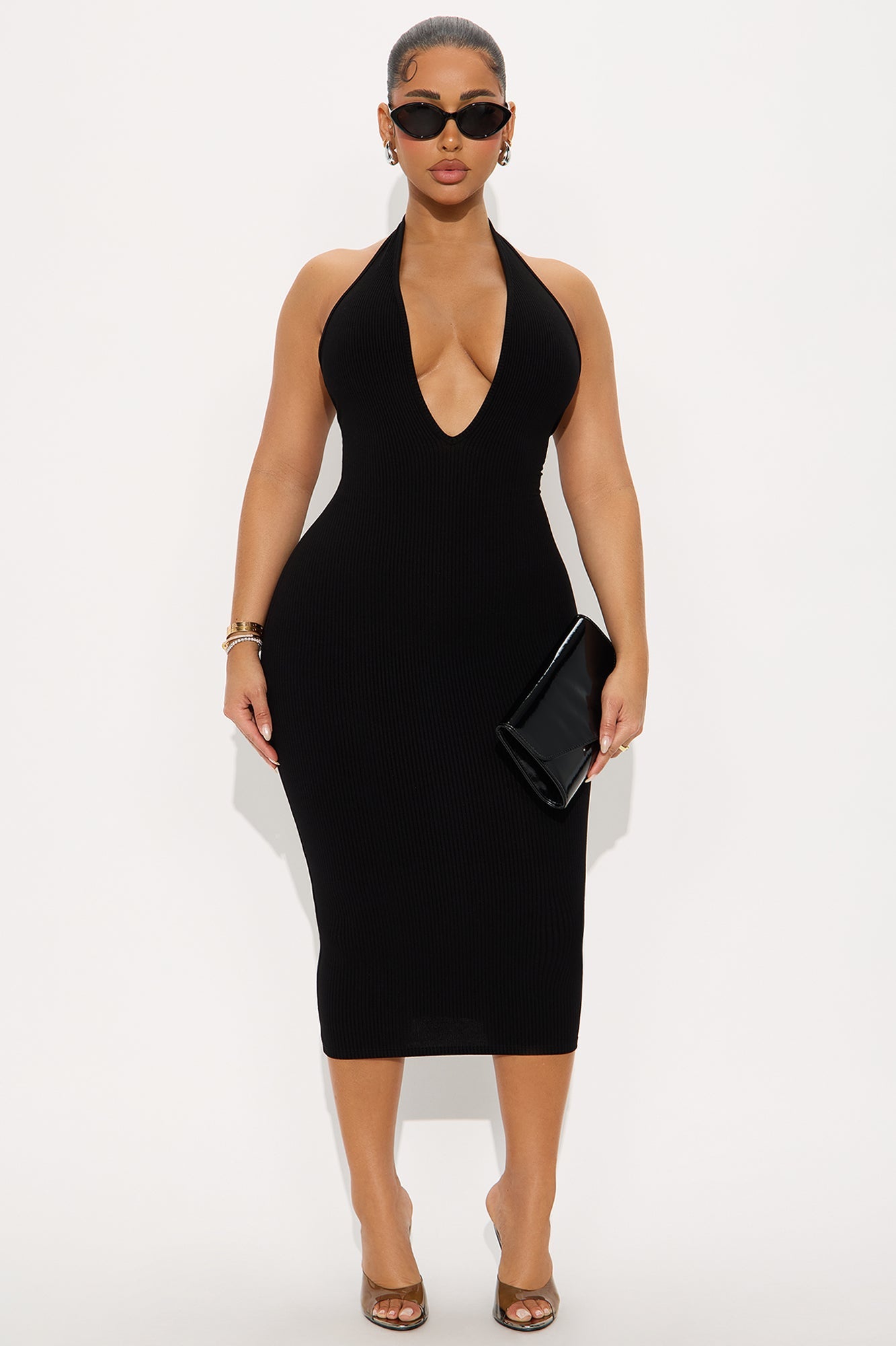 Ana Halter Snatched Midi Dress - Black