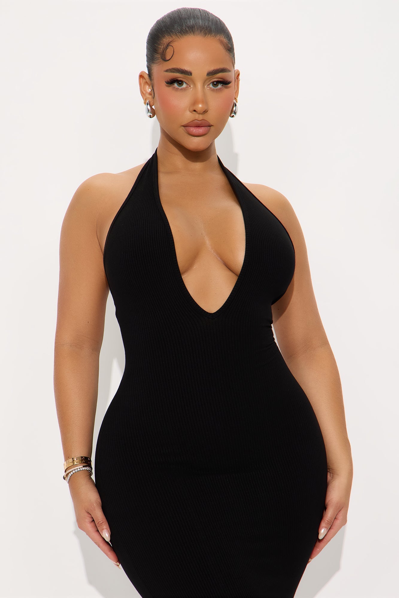 Ana Halter Snatched Midi Dress - Black