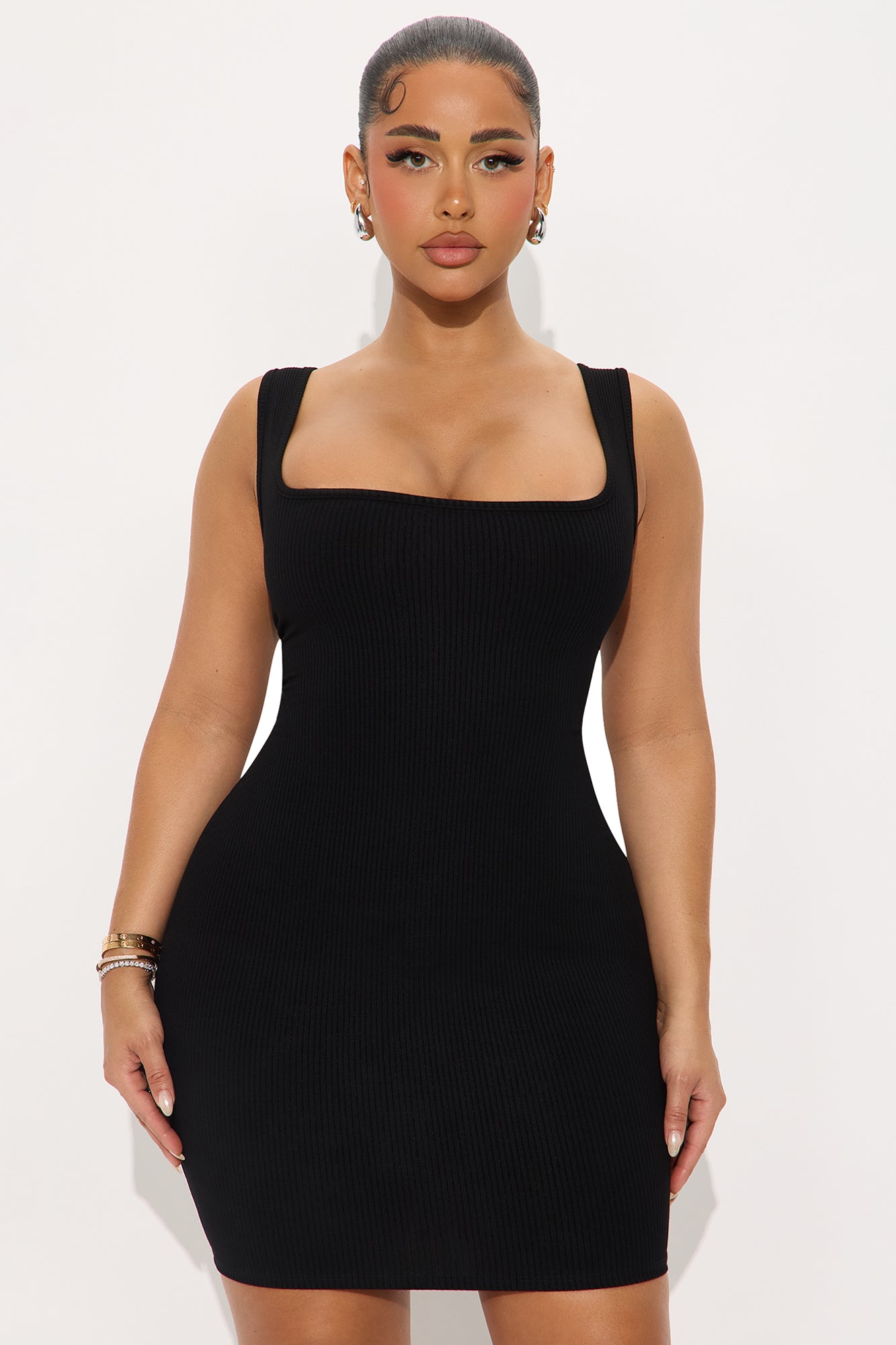 Sara Square Neck Snatched Mini Dress - Black