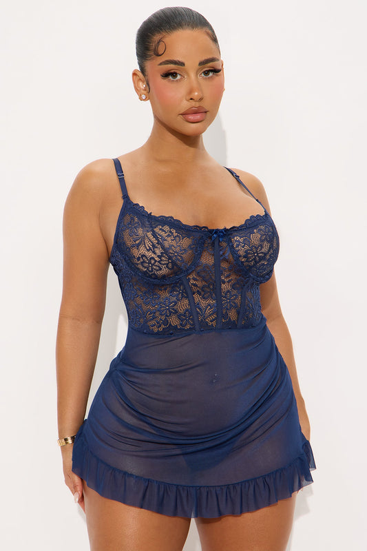 In Your Arms Mesh Lace Chemise - Navy